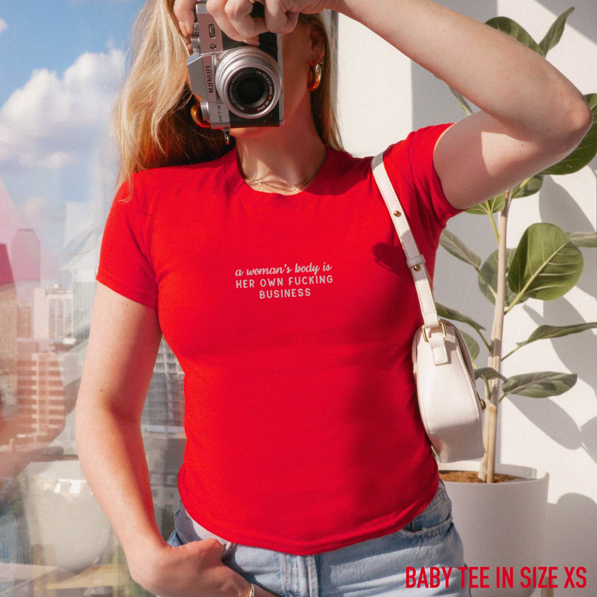 A Woman's Body Is Her Own Fucking Business Embroidered Baby Tee - Image 2