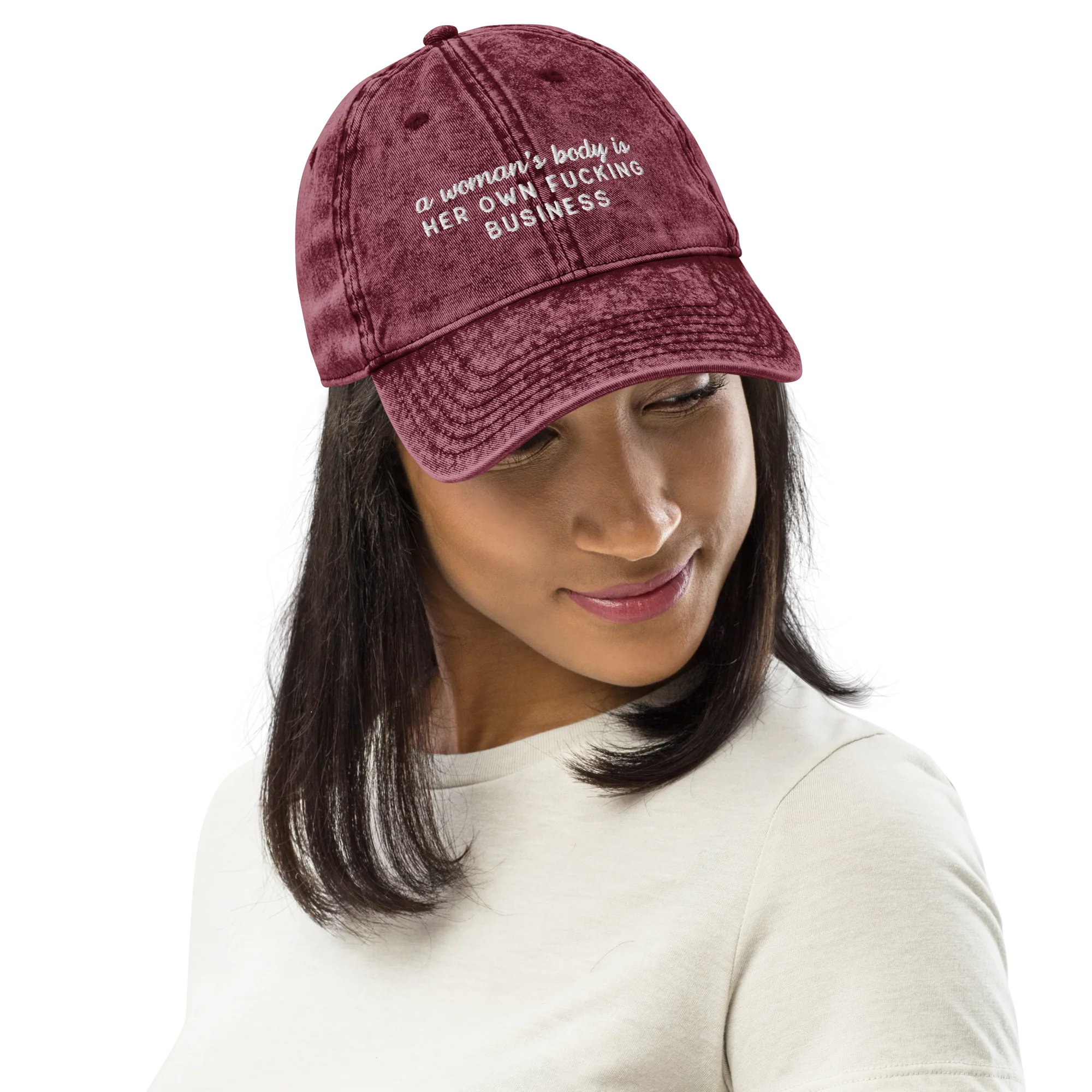 A Woman's Body Is Her Own Fucking Business Embroidered Vintage Cap - Image 2