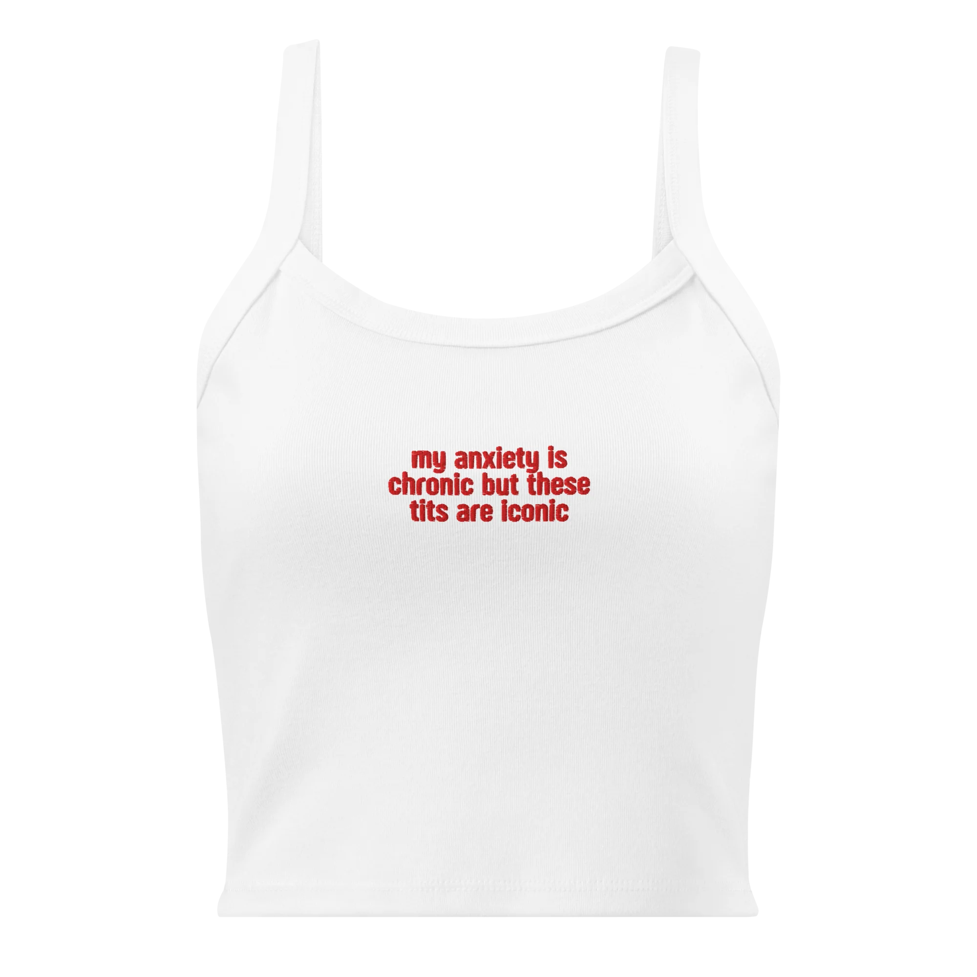 Anxiety Chronic Tits Iconic Rib Embroidered Tank Top - Image 4