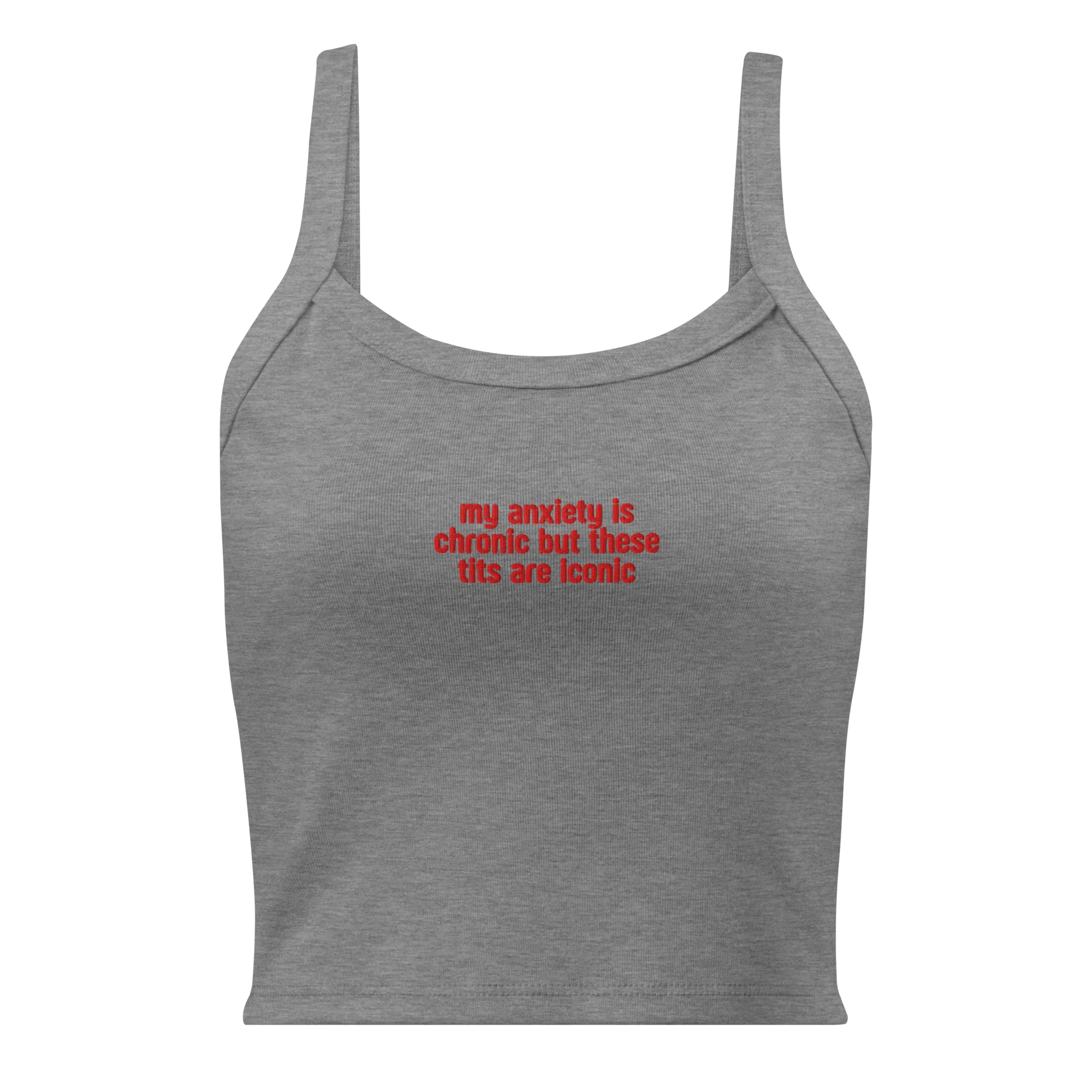 Anxiety Chronic Tits Iconic Rib Embroidered Tank Top - Image 8
