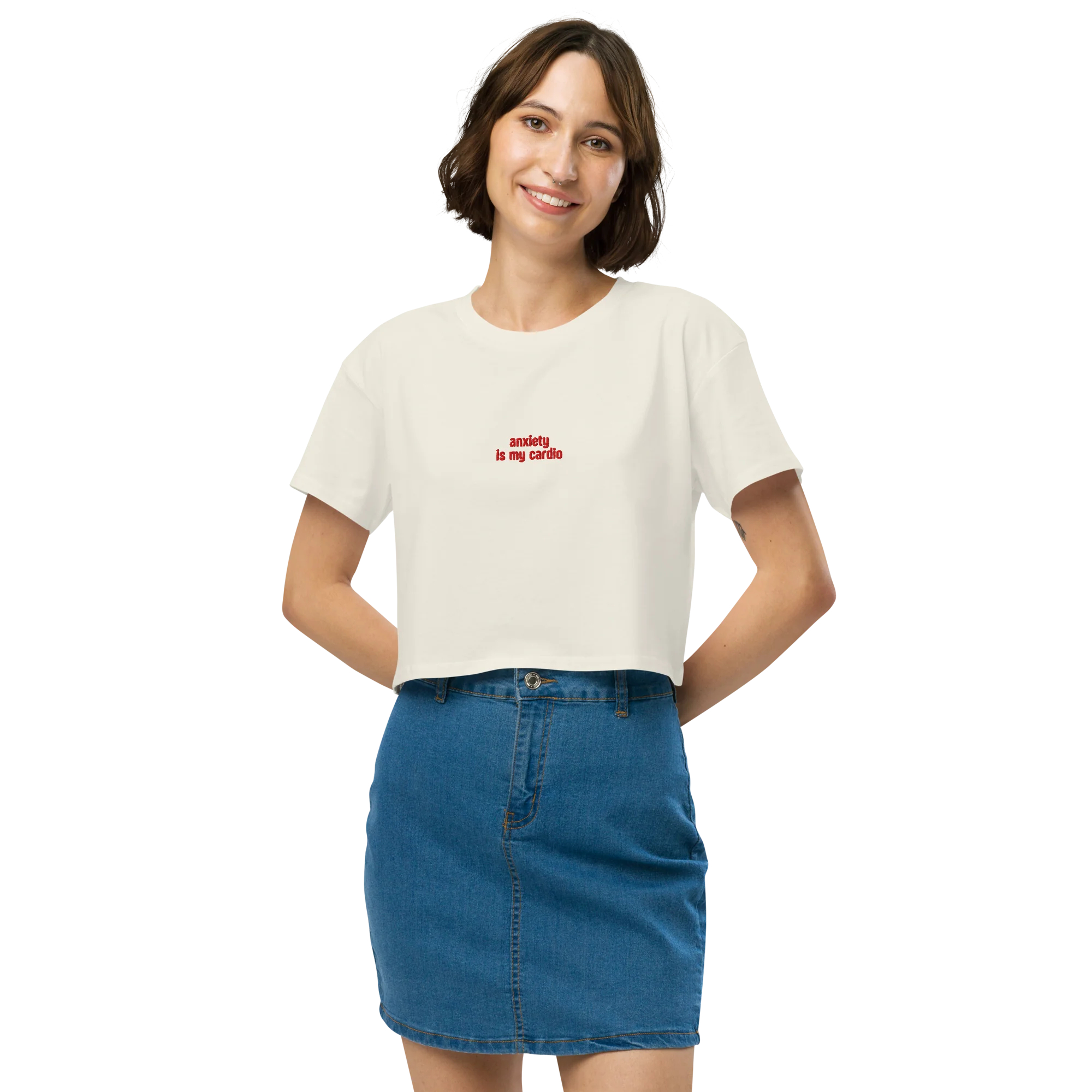 Anxiety is My Cardio Embroidered Crop Tee - Image 2