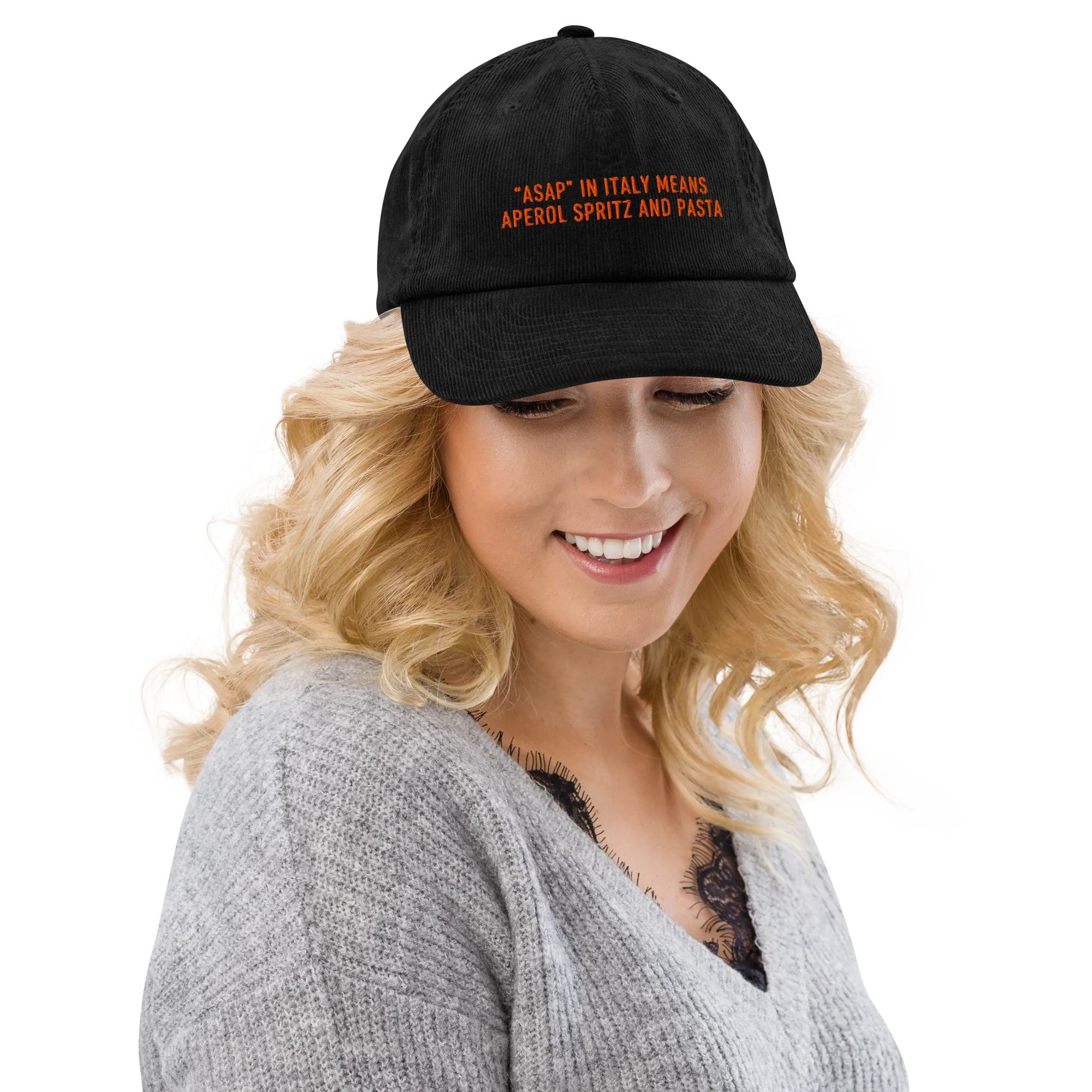 ASAP Italy Aperol Spritz and Pasta Embroidered Corduroy Hat - Image 6