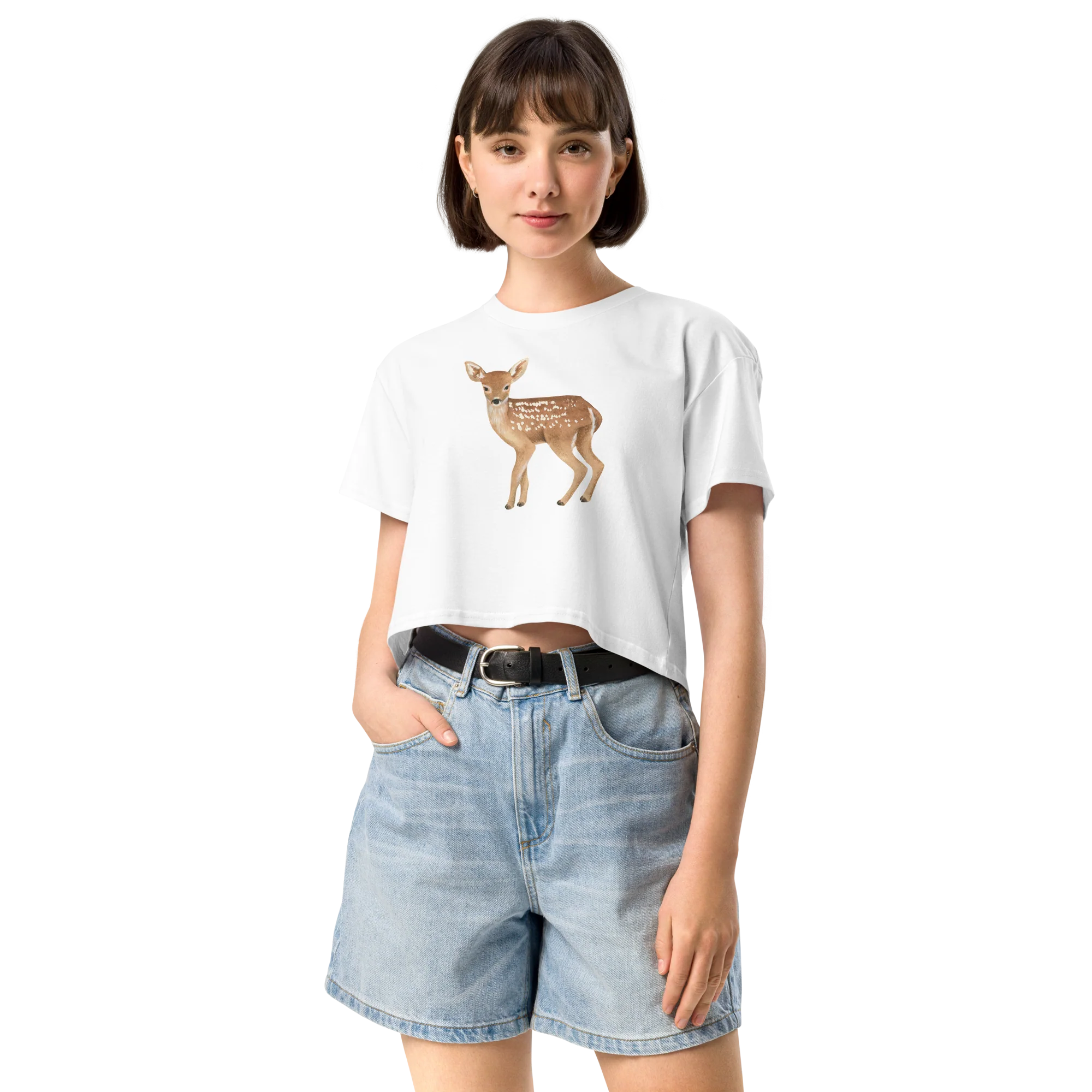 Bambi Deer Watercolor Crop Tee - Image 2