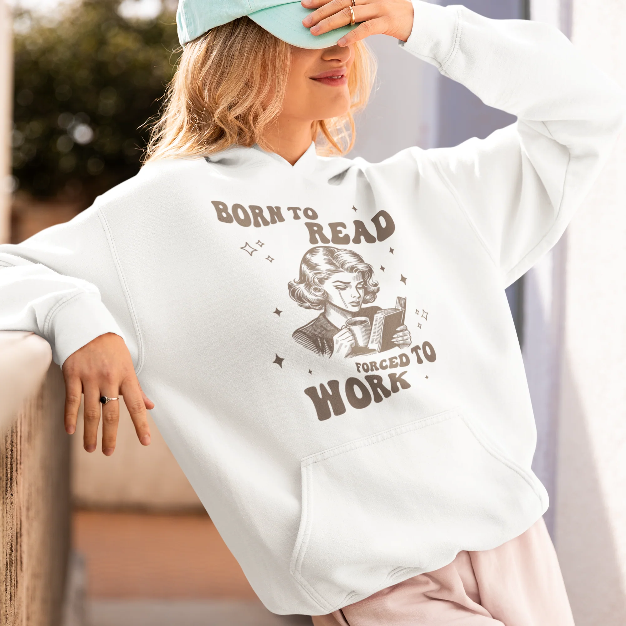 Born to Read, Forced to Work Bookish Hoodie - Image 2