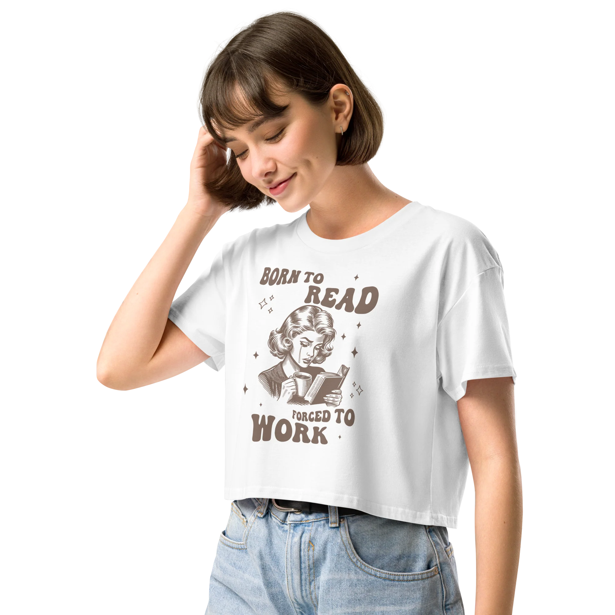Born to Read, Forced to Work Crop Tee - Image 5