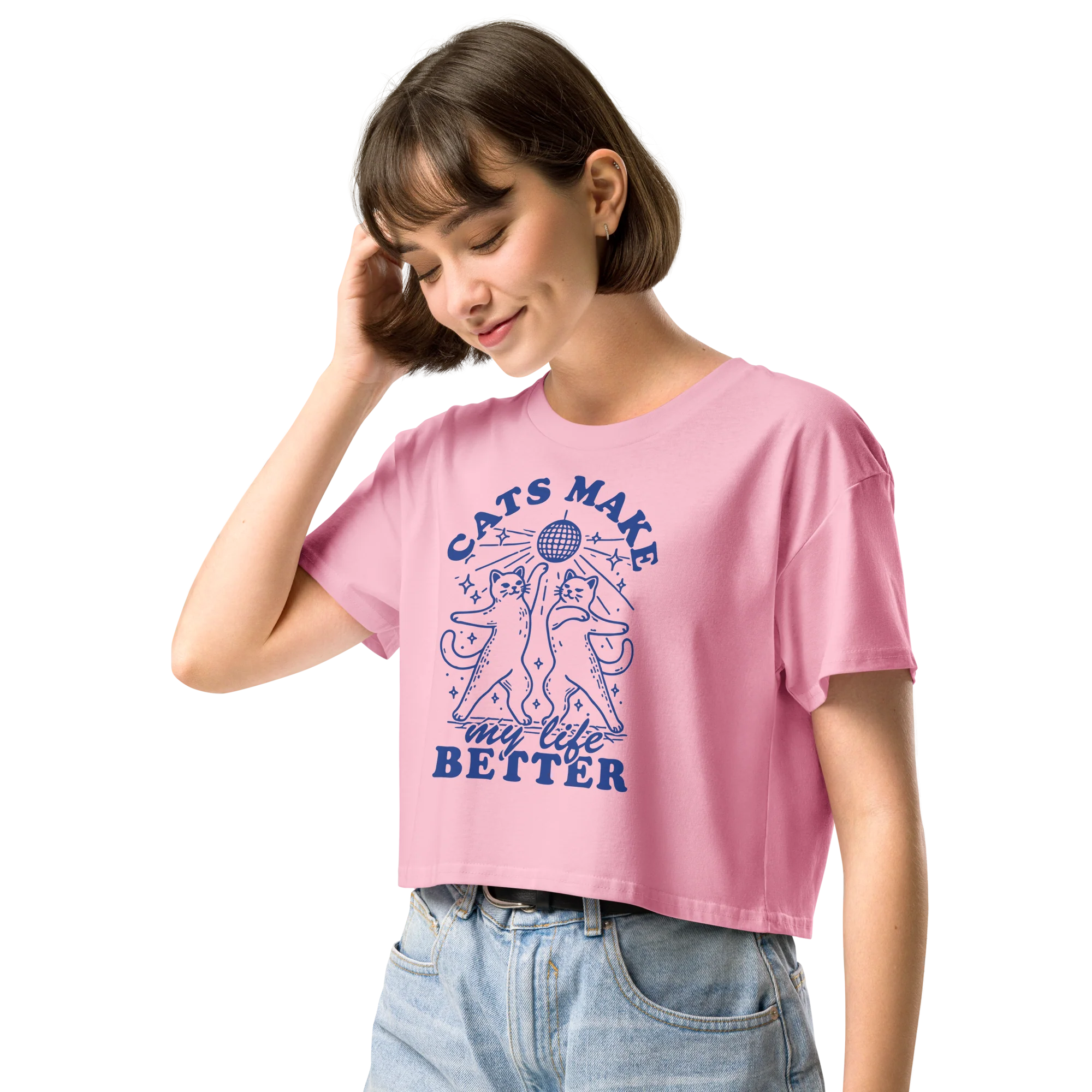 Cats Make My Life Better Crop Tee - Image 2