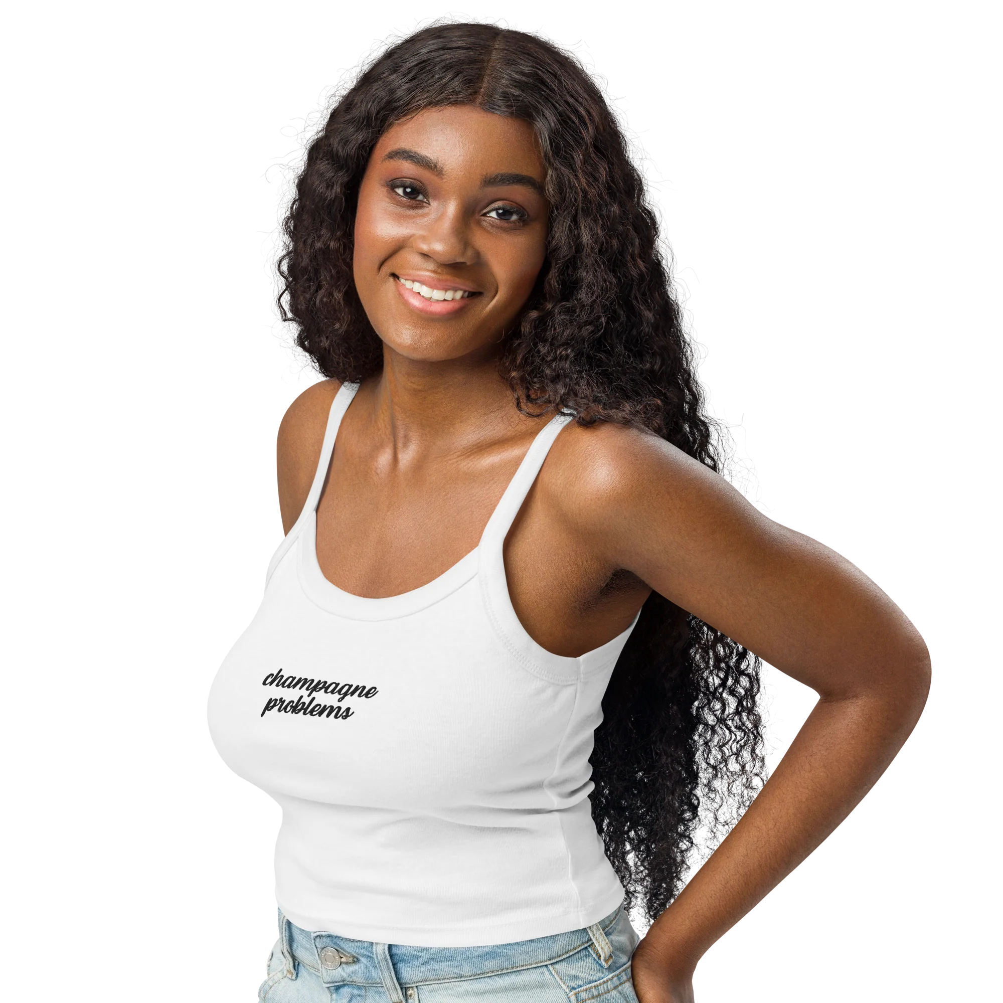 Champagne Problems Rib Embroidered Tank Top - Image 6