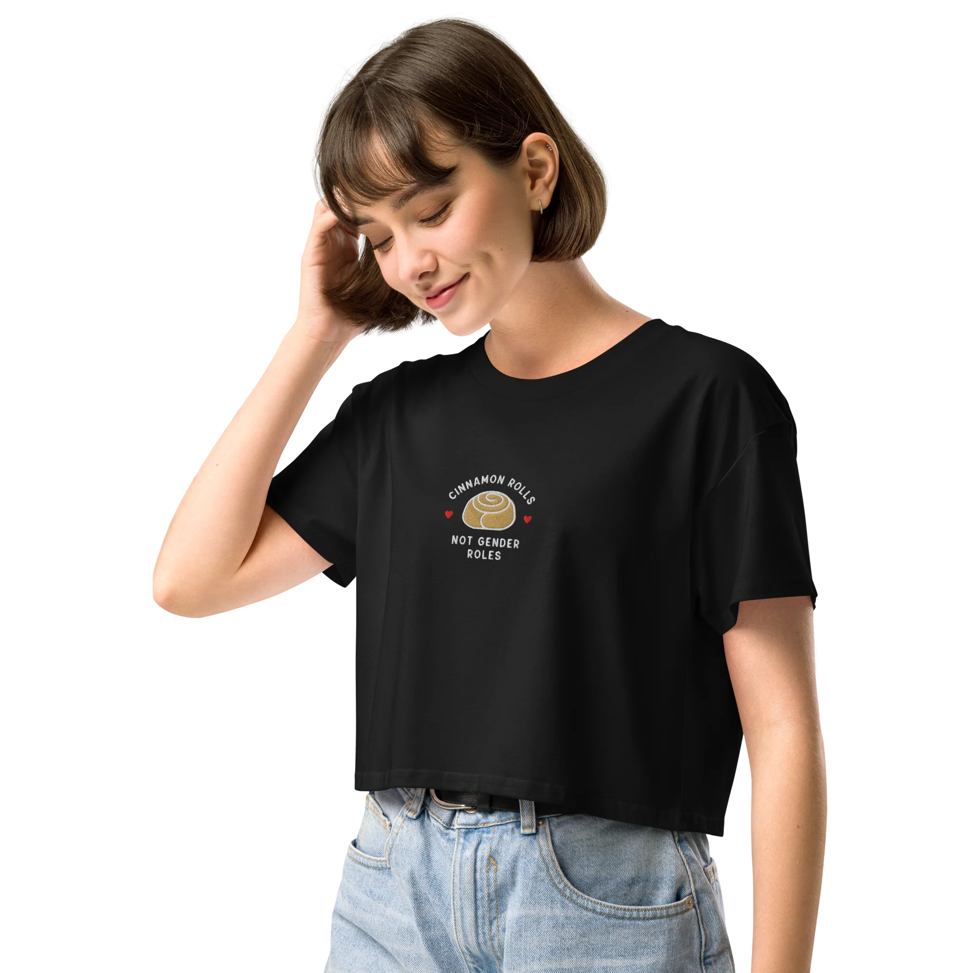 Cinnamon Rolls Not Gender Roles Embroidered Crop Tee - Image 6