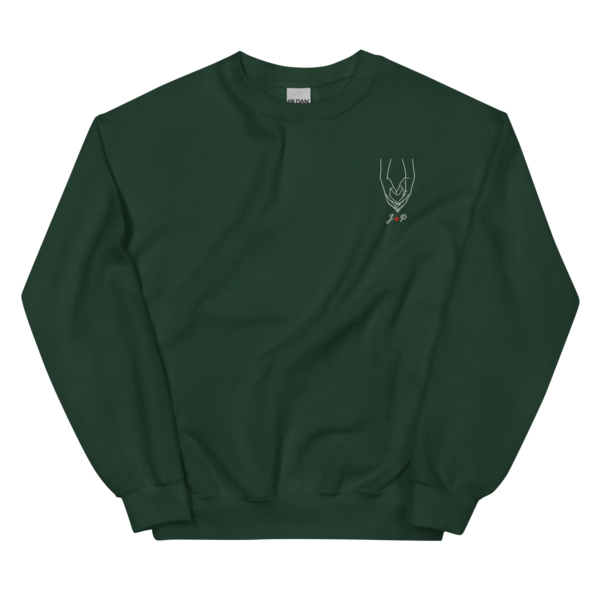 CUSTOM Couple Initials Embroidered Sweatshirt - Heart Hands - Image 8