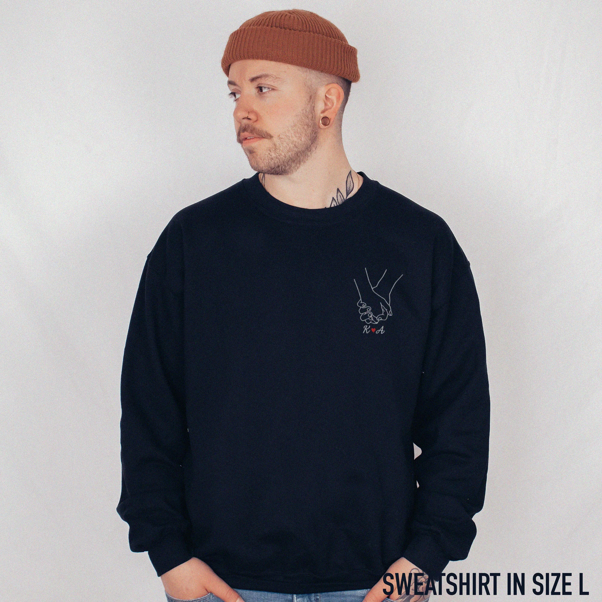 CUSTOM Couple Initials Embroidered Sweatshirt - Holding Hands - Image 2