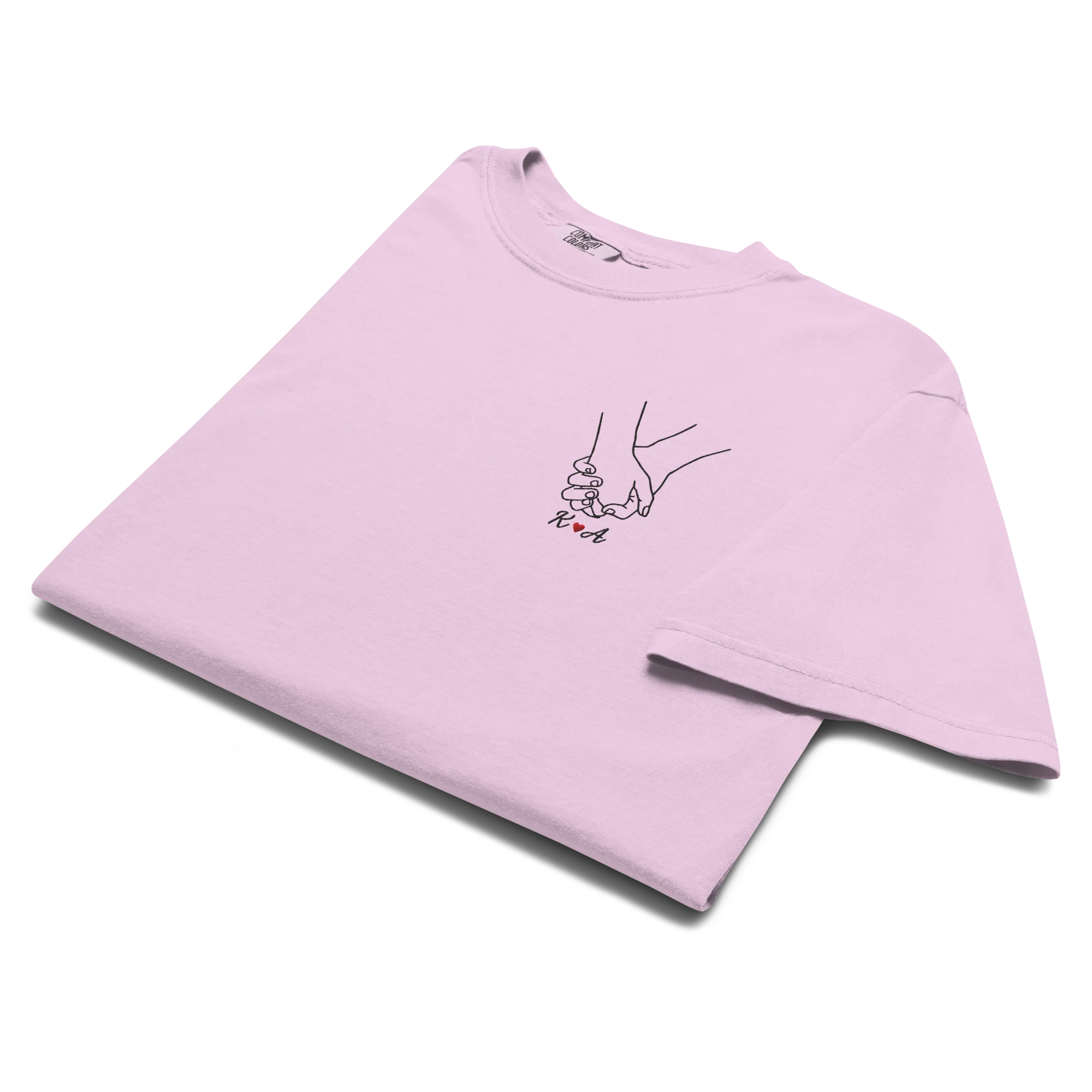 CUSTOM Couple Initials Embroidered Classic T-Shirt - Holding Hands - Image 8