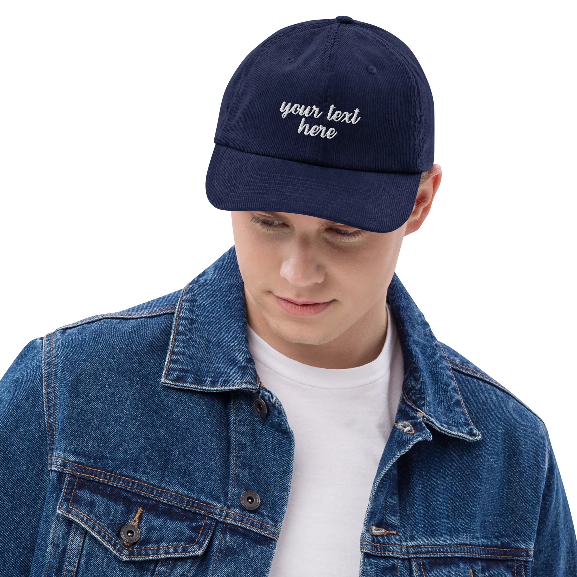 CUSTOM Your Text Cursive Embroidered Corduroy Cap - Image 2