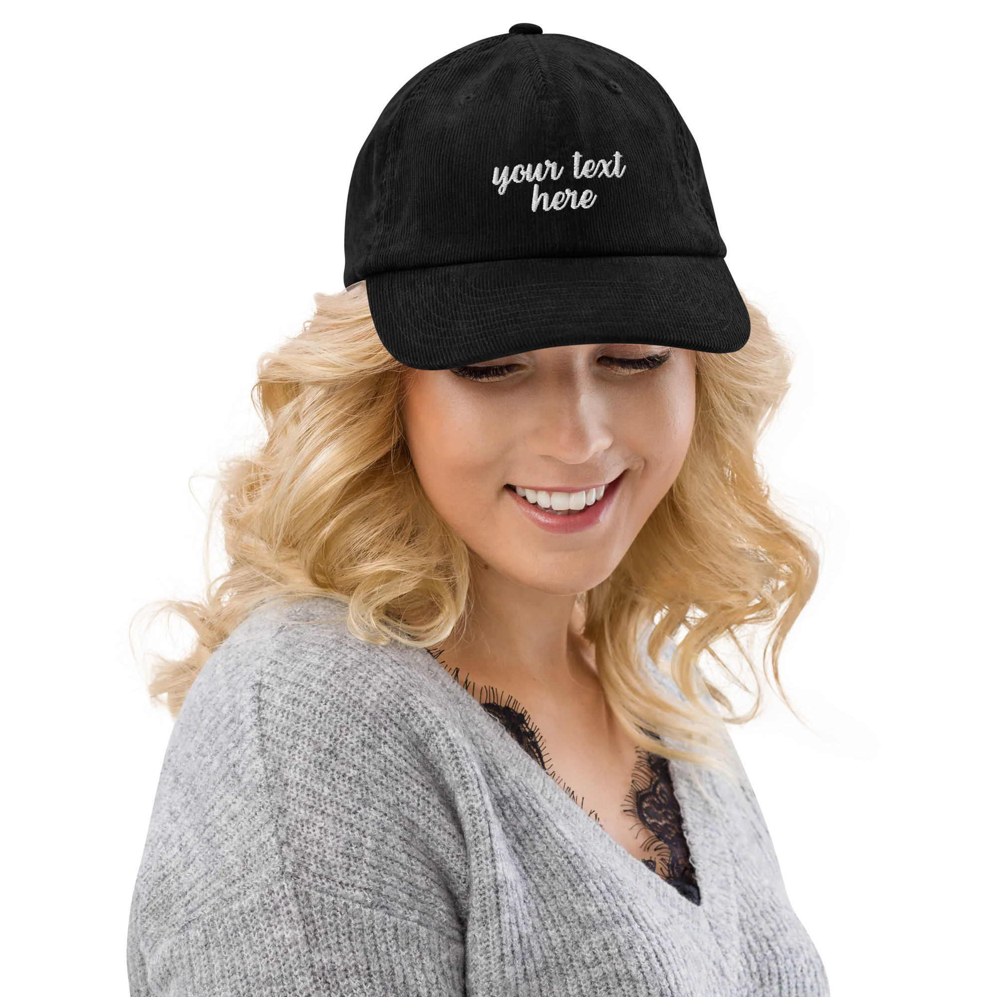 CUSTOM Your Text Cursive Embroidered Corduroy Cap - Image 9