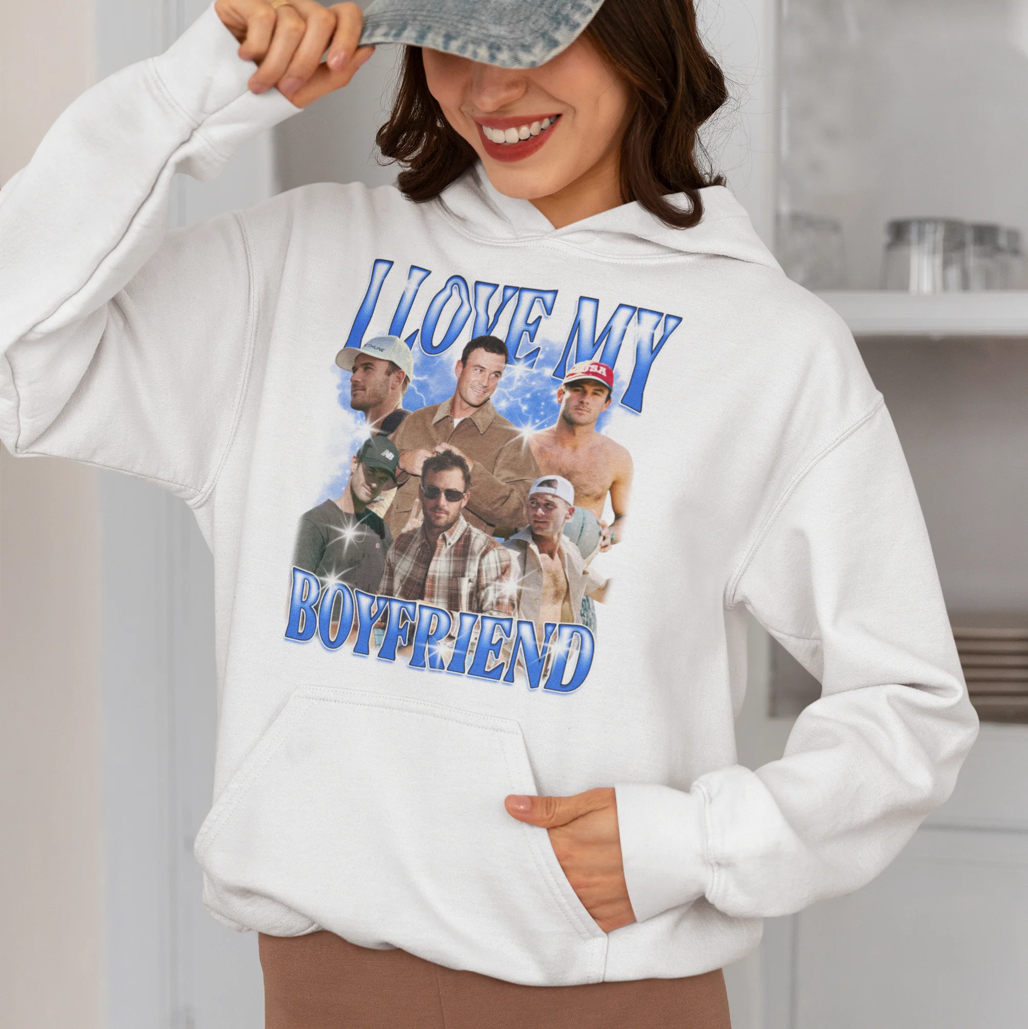 CUSTOM I Love My Boyfriend Photo Bootleg Hoodie - Image 2