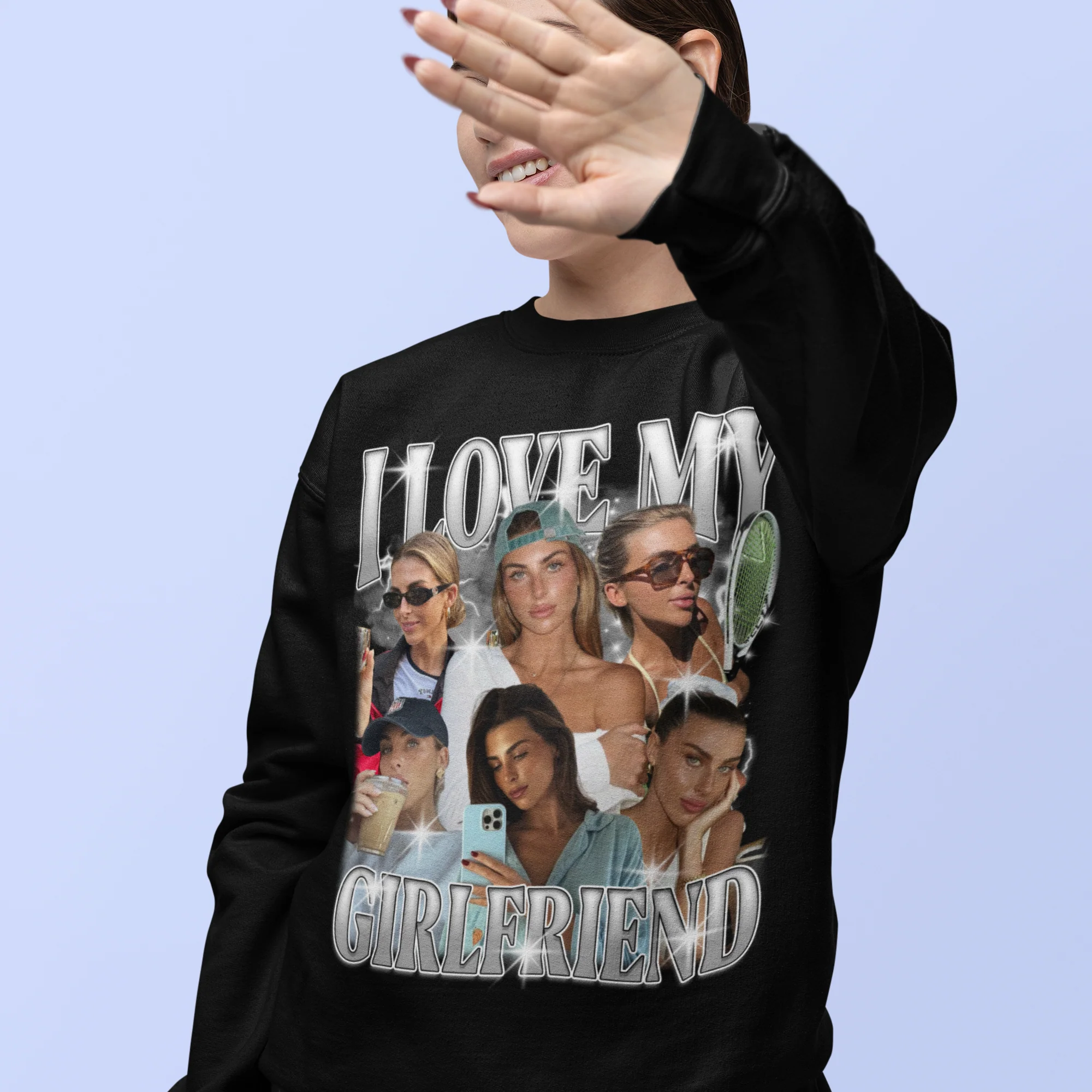 CUSTOM I Love My Girlfriend Photo Bootleg Sweatshirt - Image 8