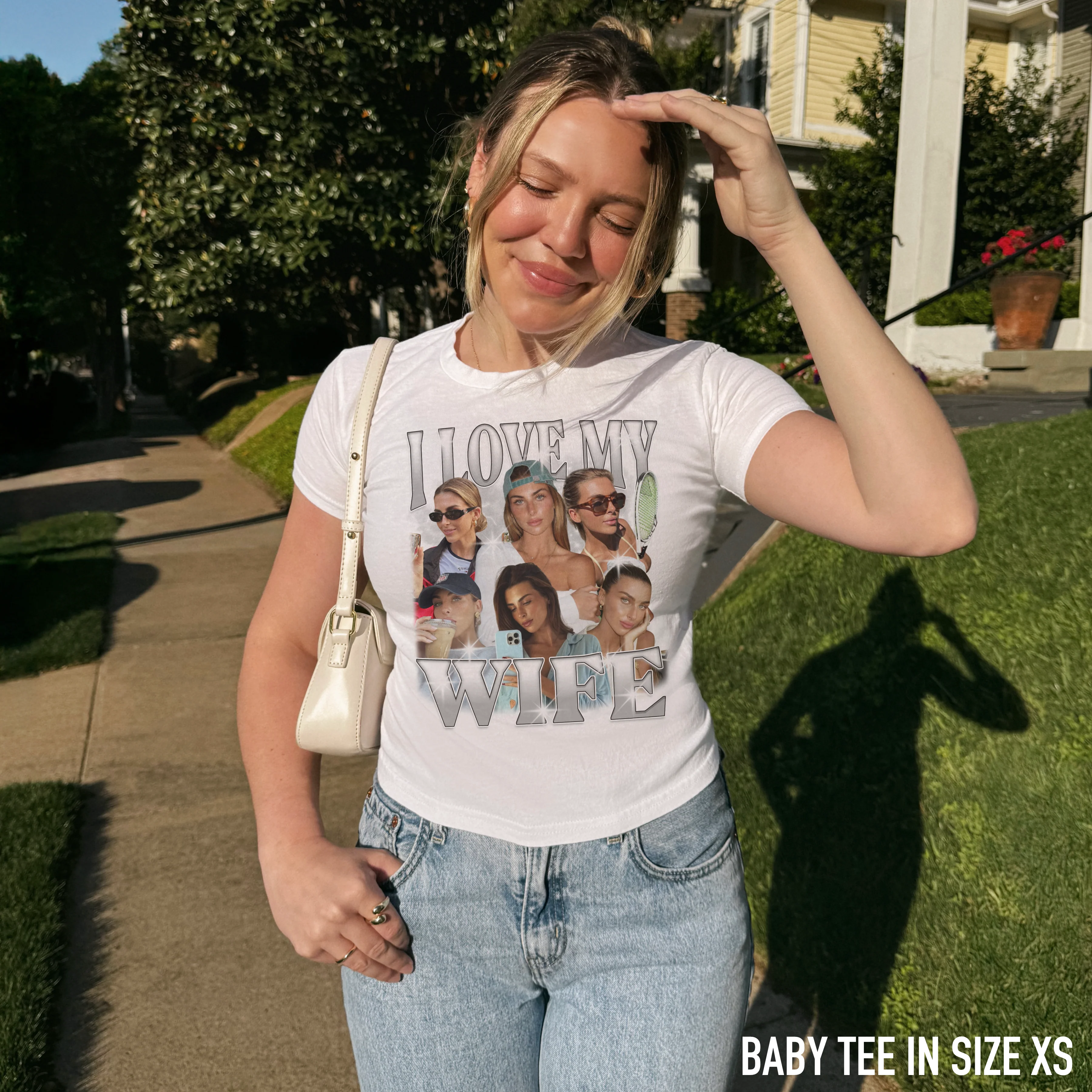 CUSTOM I Love My Wife Photo Bootleg Baby Tee - Image 2