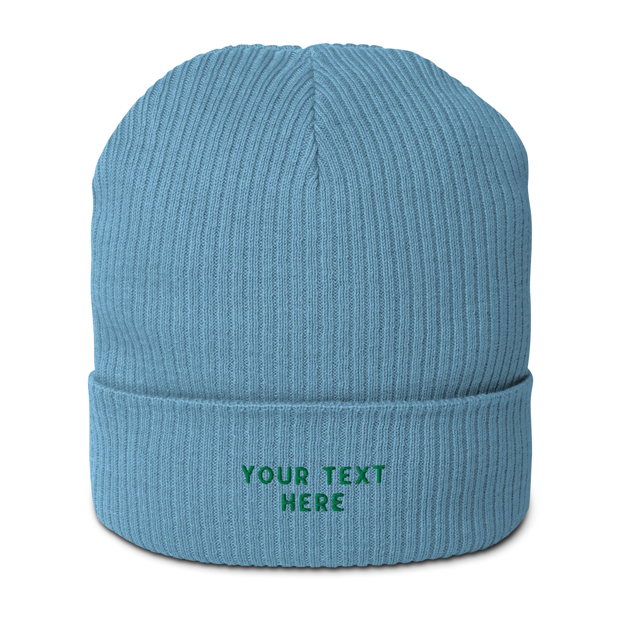 CUSTOM Text Embroidered Organic Ribbed Beanie - Image 3