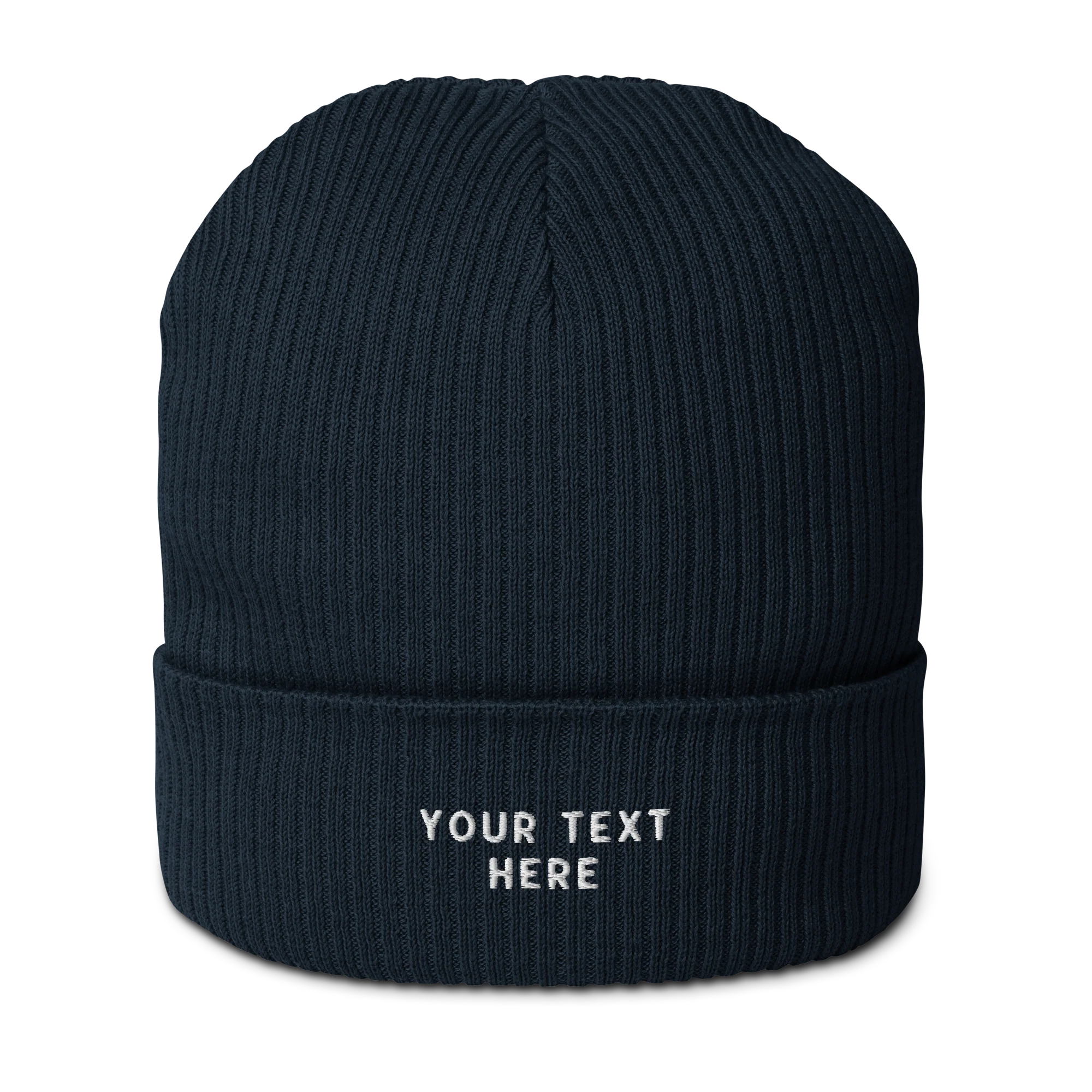 CUSTOM Text Embroidered Organic Ribbed Beanie - Image 4