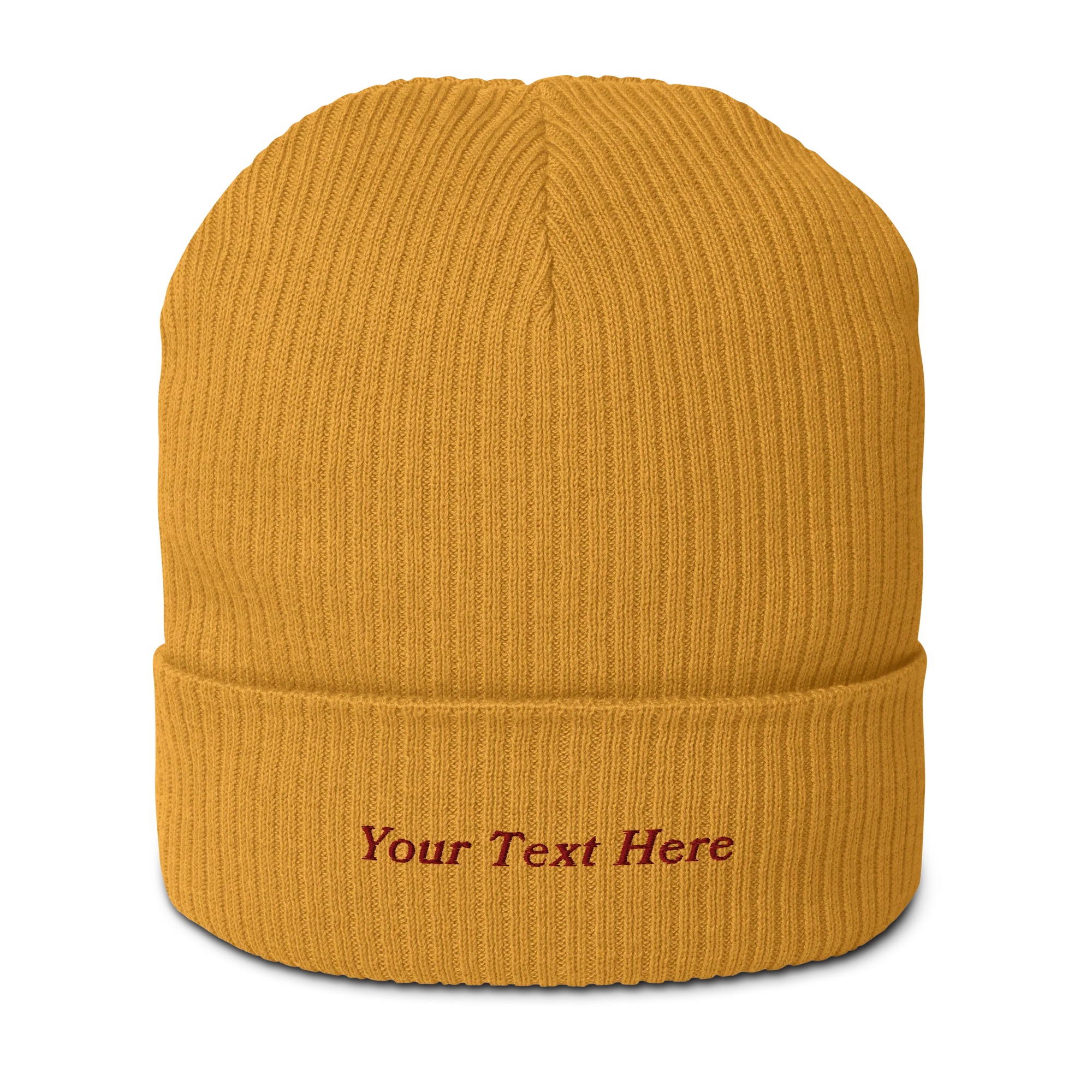 CUSTOM Text Serifed Embroidered Organic Ribbed Beanie - Image 3