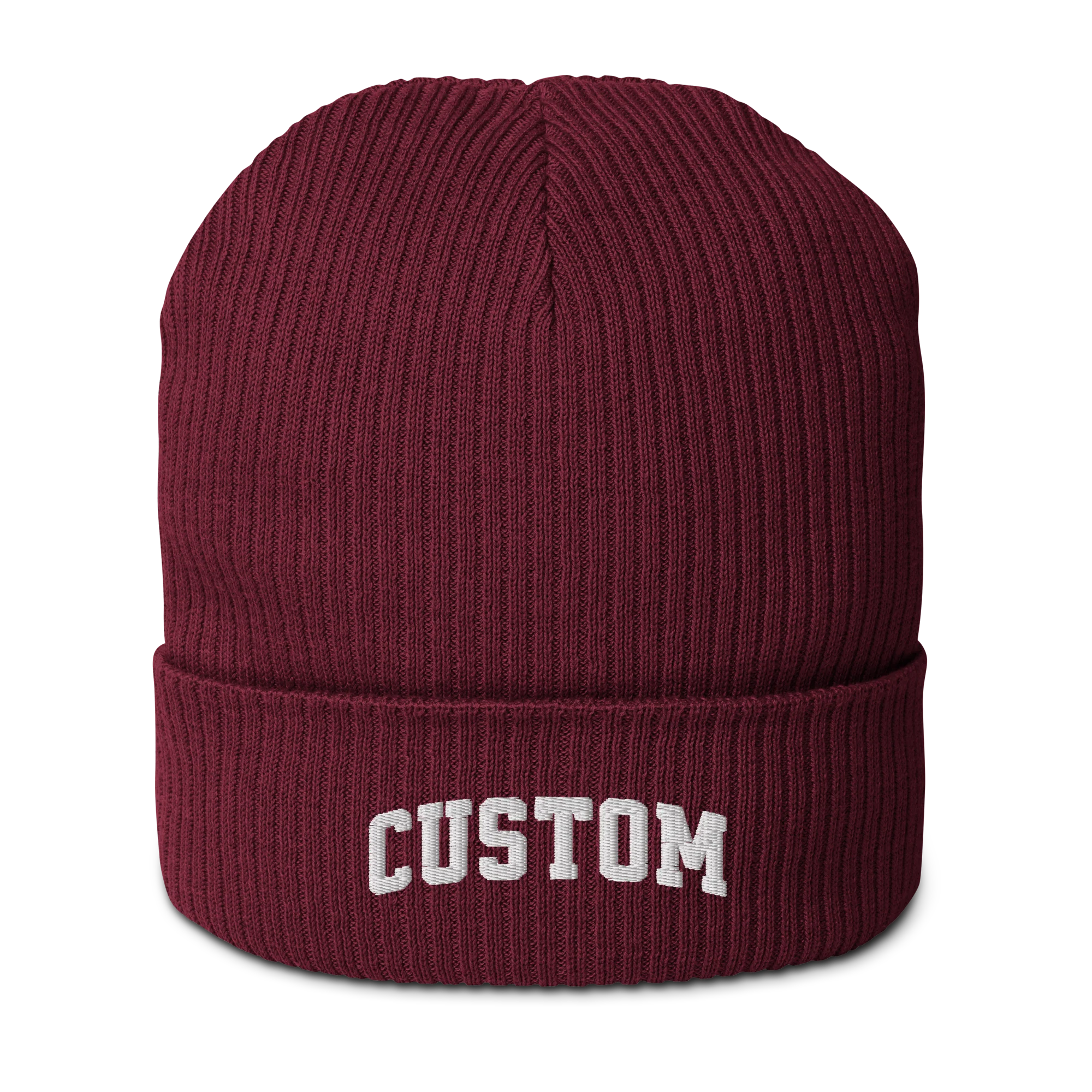 CUSTOM Text Varsity Embroidered Organic Ribbed Beanie - Image 4