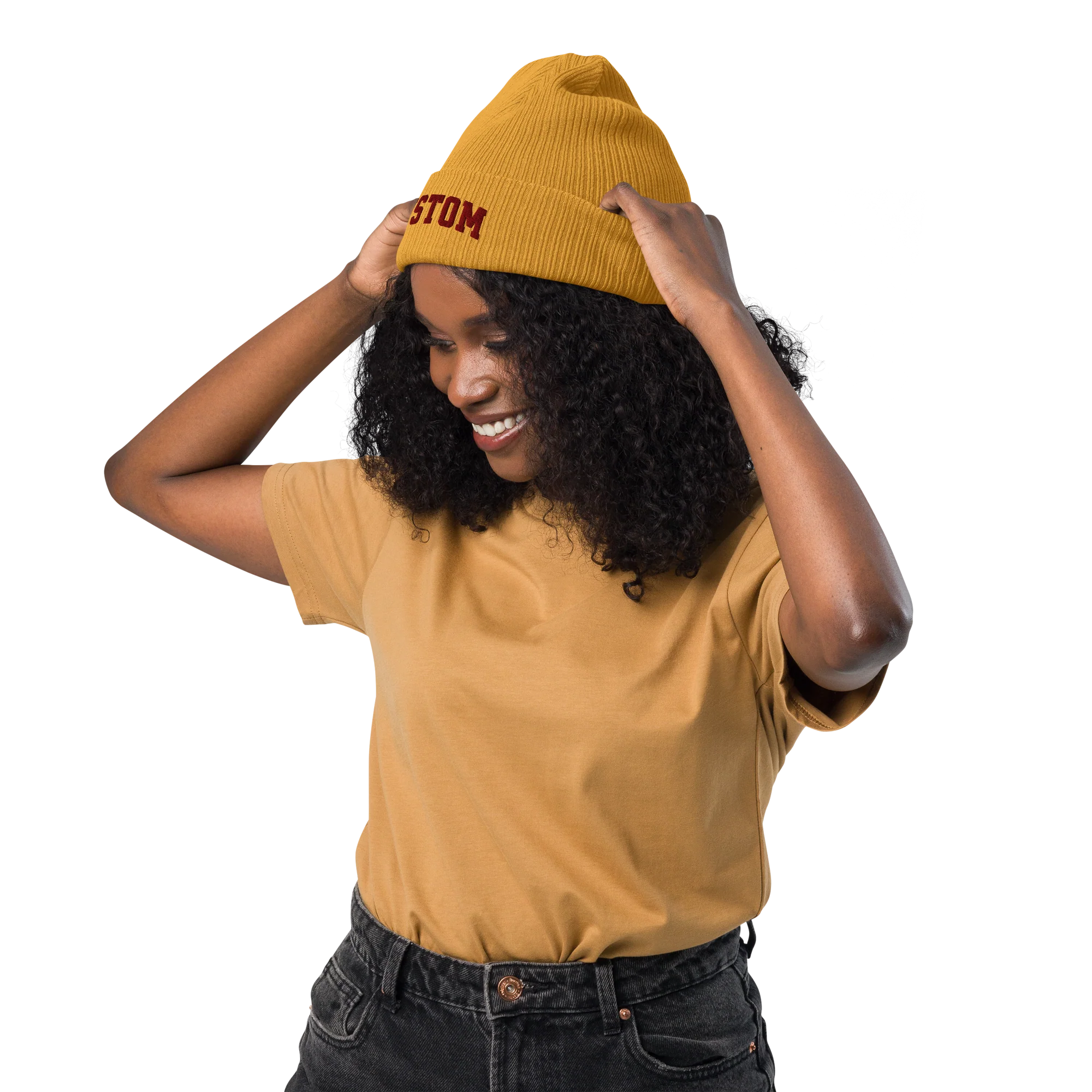 CUSTOM Text Varsity Embroidered Organic Ribbed Beanie - Image 6
