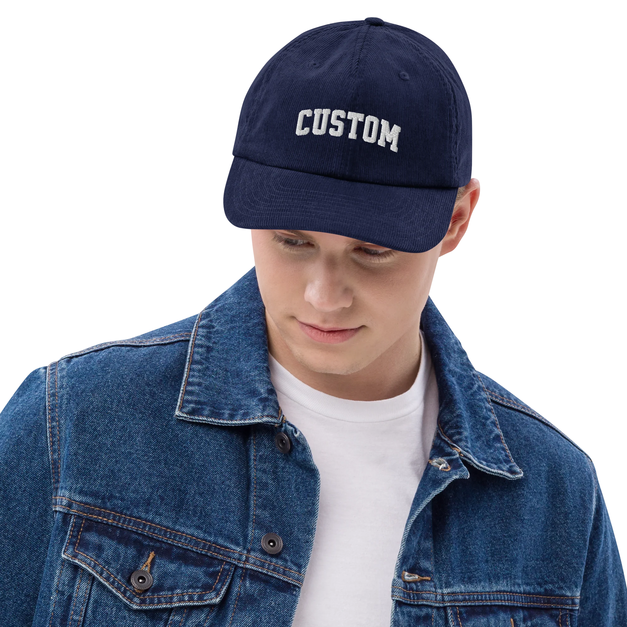 CUSTOM Your Text Varsity Embroidered Corduroy Cap - Image 6