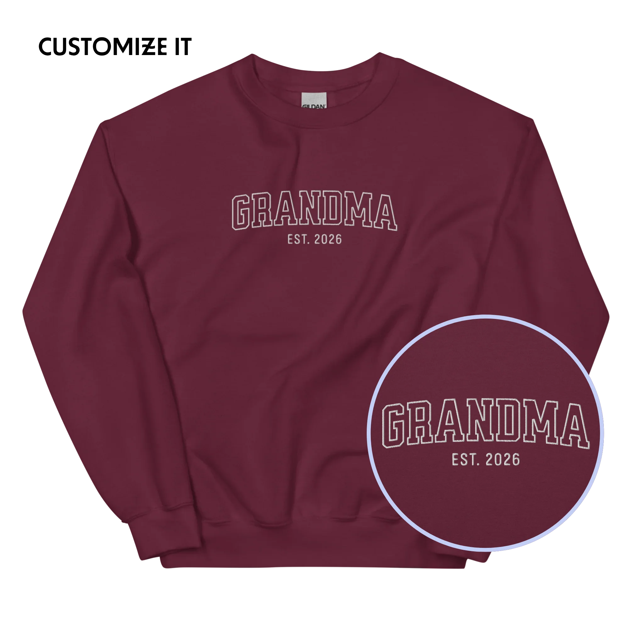 CUSTOM YEAR Grandma Grandmother Varsity Embroidered Sweatshirt