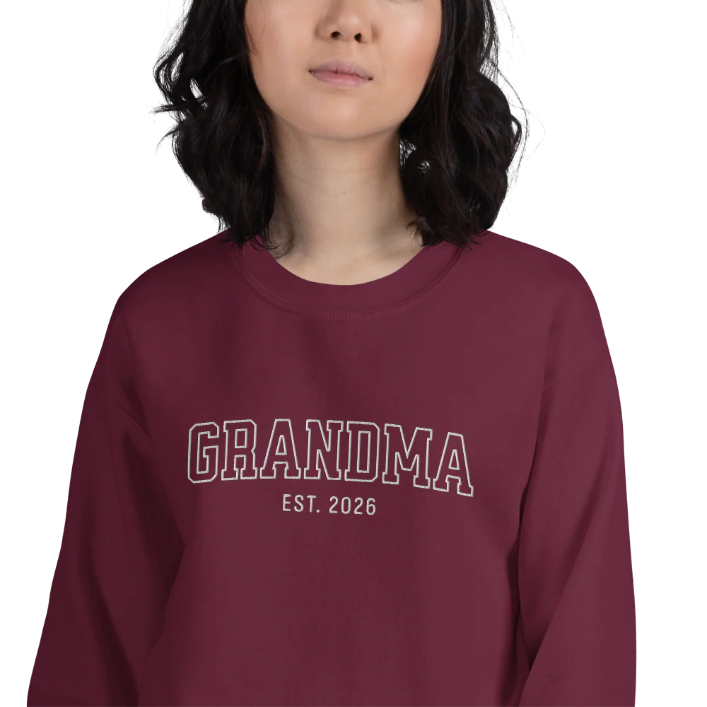 CUSTOM YEAR Grandma Grandmother Varsity Embroidered Sweatshirt - Image 2