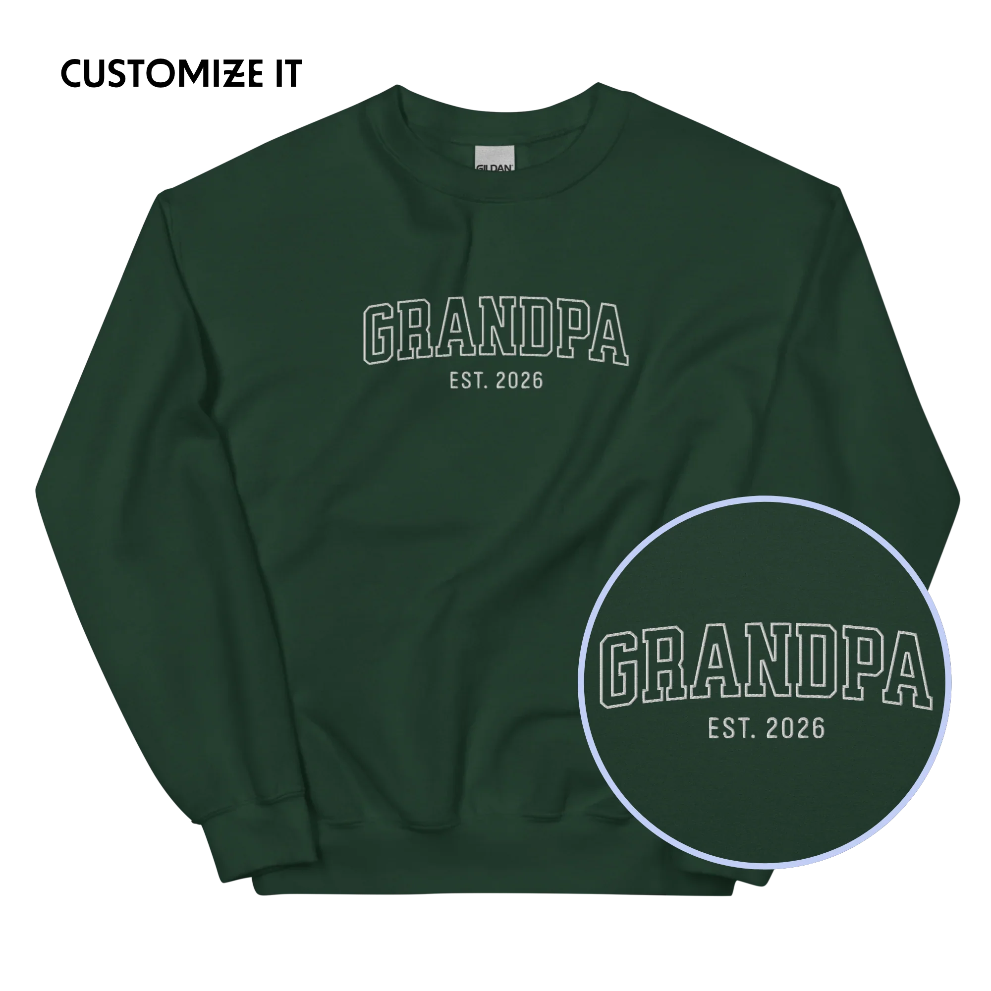 CUSTOM YEAR Grandpa Grandfather Varsity Embroidered Sweatshirt