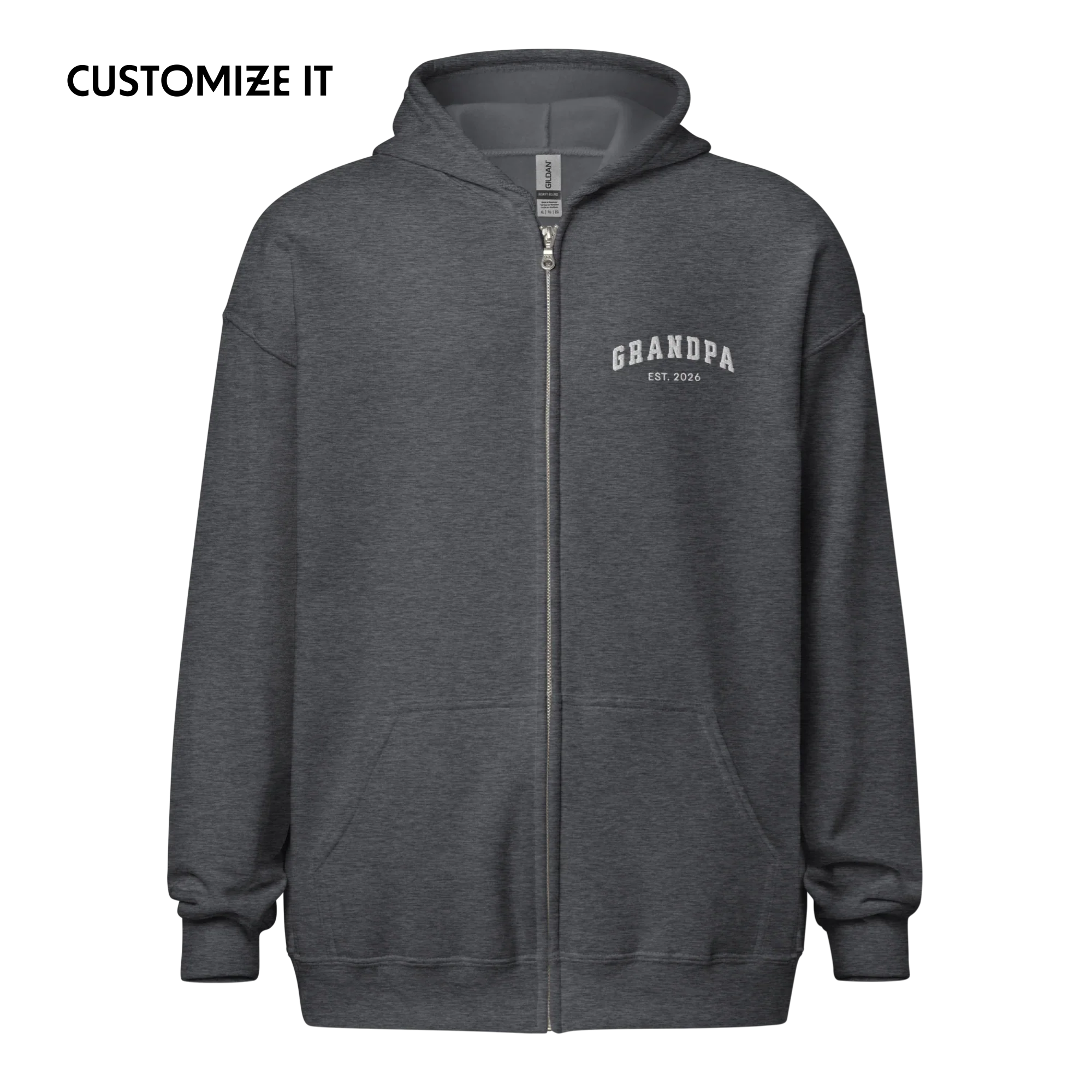 CUSTOM YEAR Grandpa Embroidered Zip-Up Hoodie