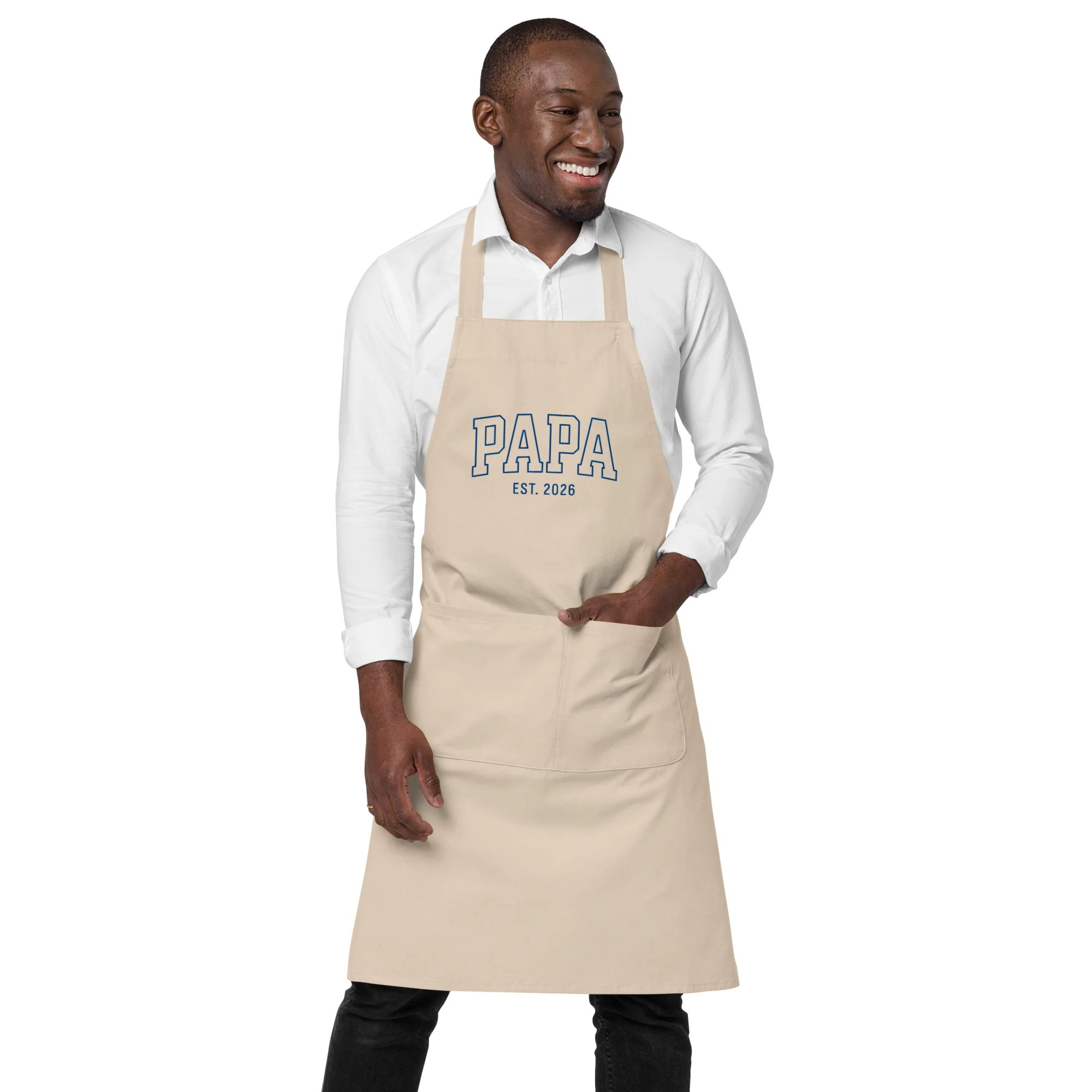 CUSTOM YEAR Papa Father Embroidered Organic Cotton Apron - Image 6