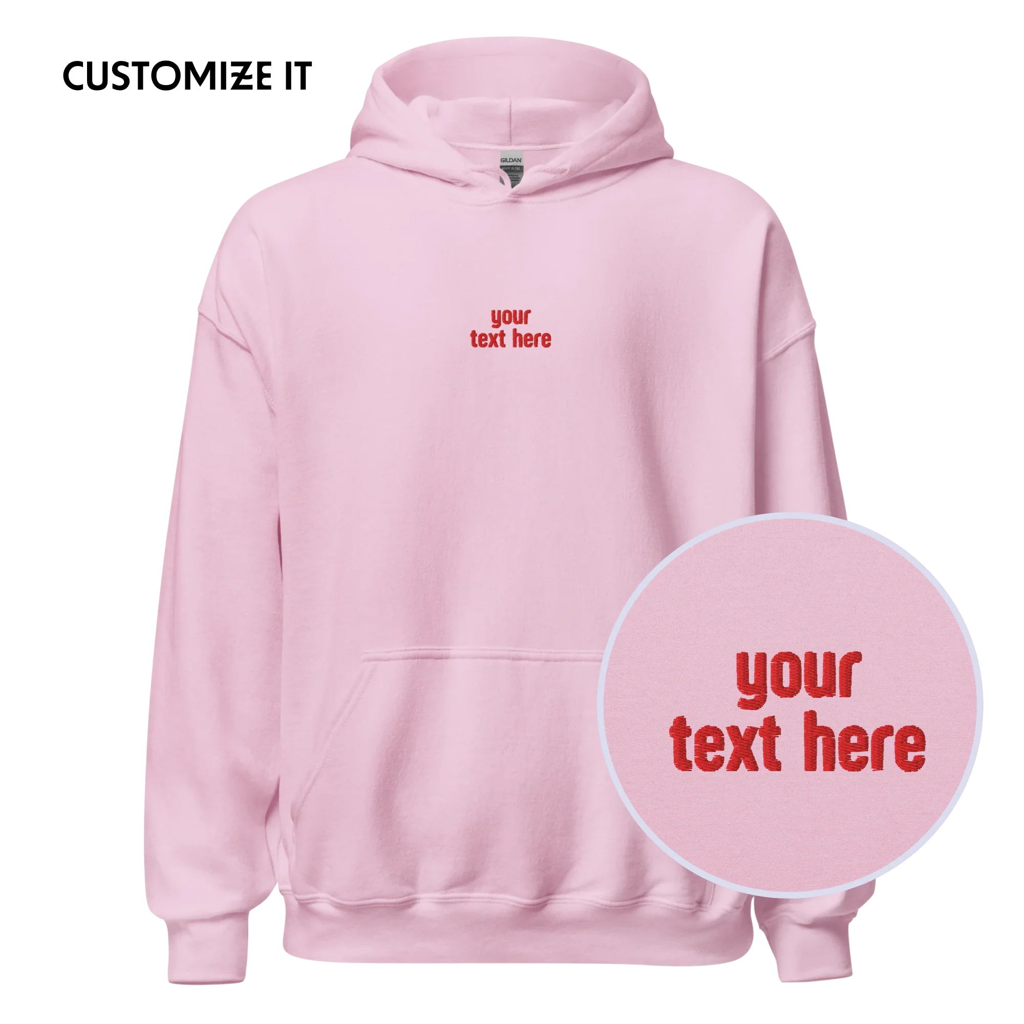 CUSTOM Your Red Text Embroidered Hoodie