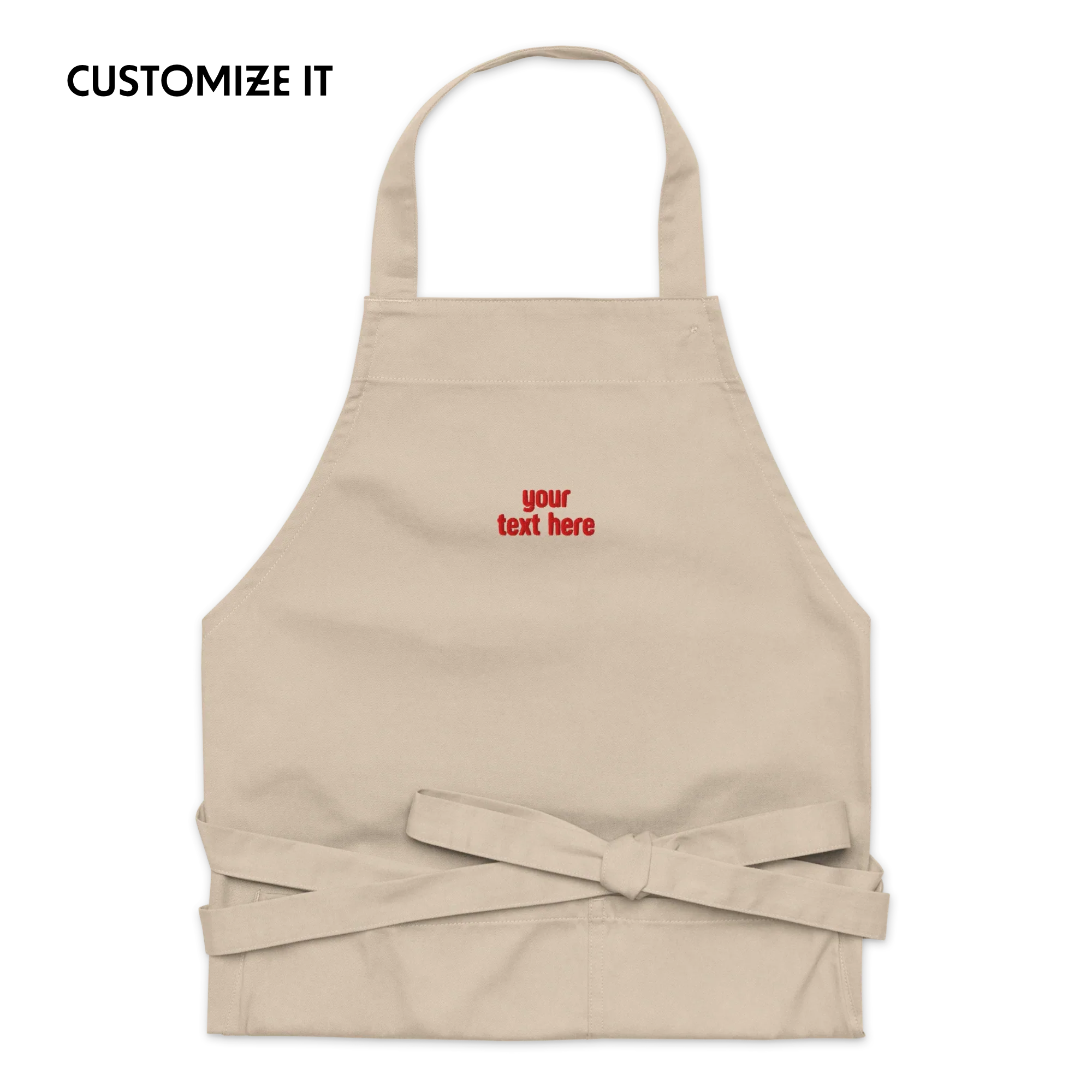 CUSTOM Your Red Text Embroidered Organic Cotton Apron