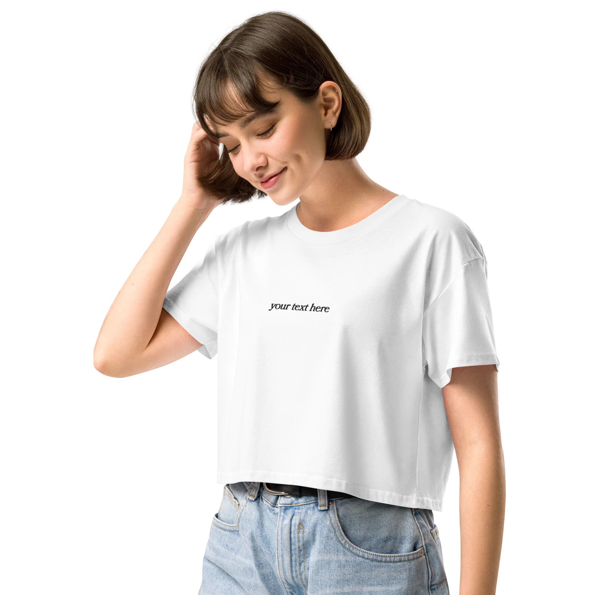 CUSTOM Your Text Serifed Embroidered Crop Tee - Image 6