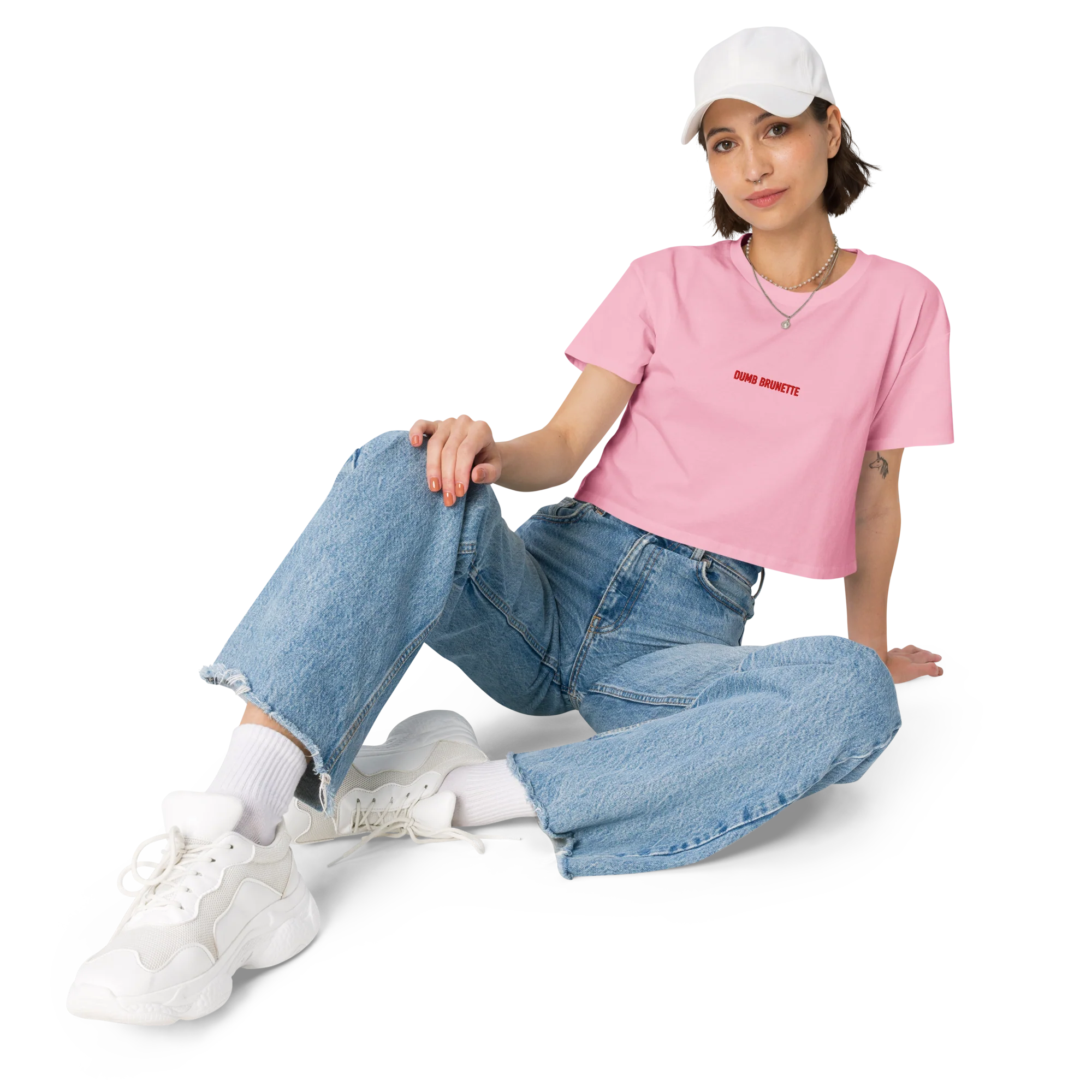 Dumb Brunette Embroidered Crop Tee - Image 2