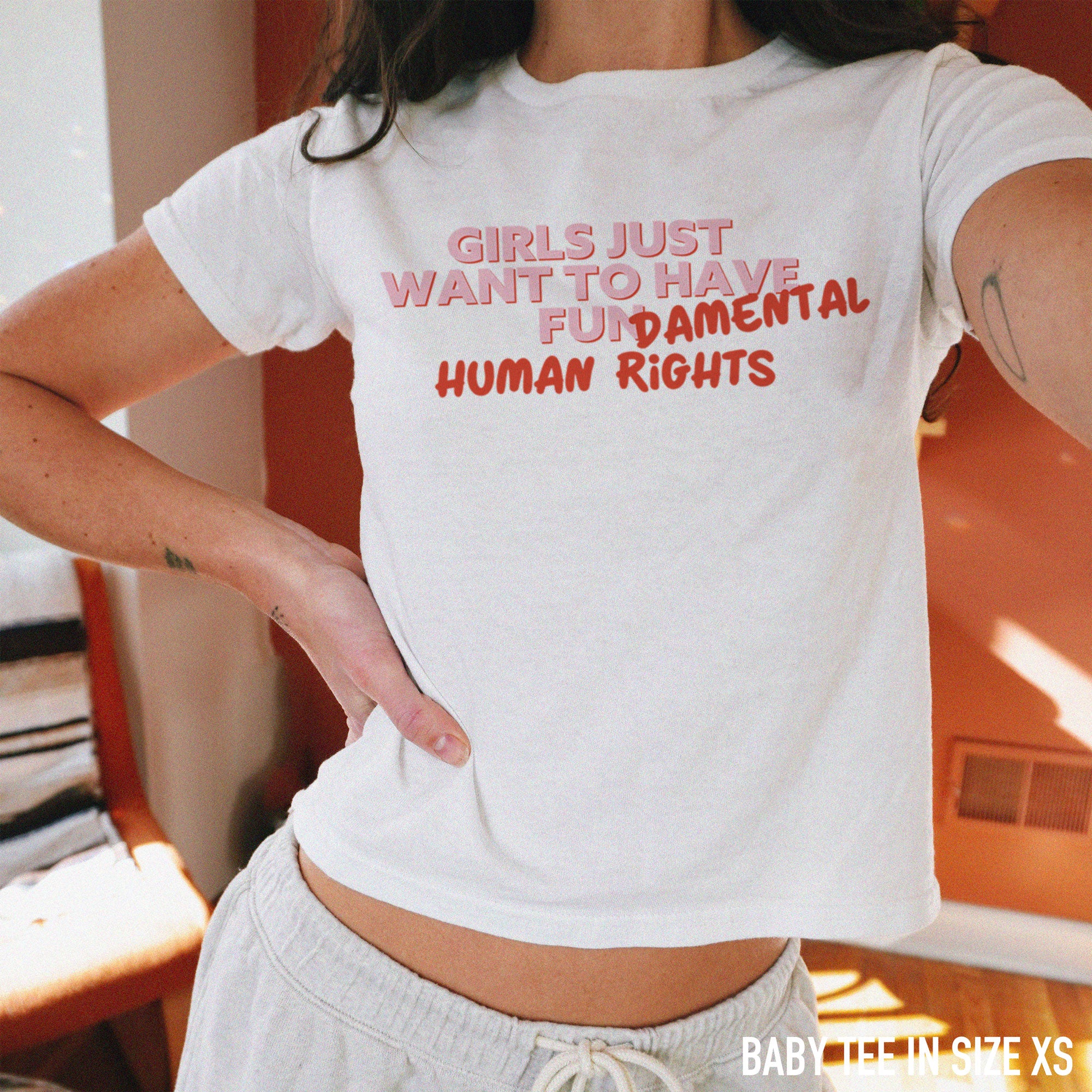 Girls Just Wanna Have Fundamental Human Rights Baby Tee - Image 2