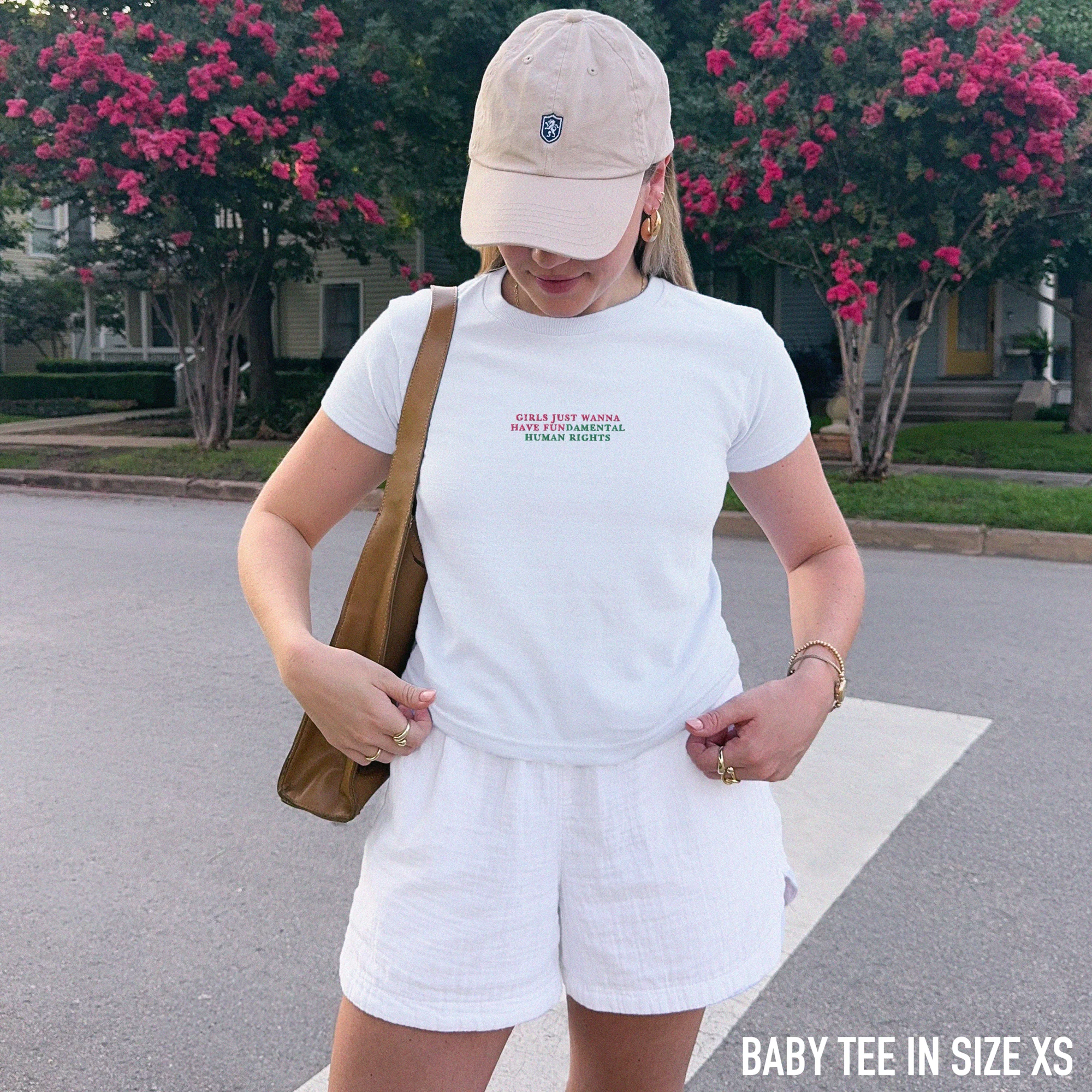 Girls Just Wanna Have Fundamental Human Rights Embroidered Baby Tee - Image 2
