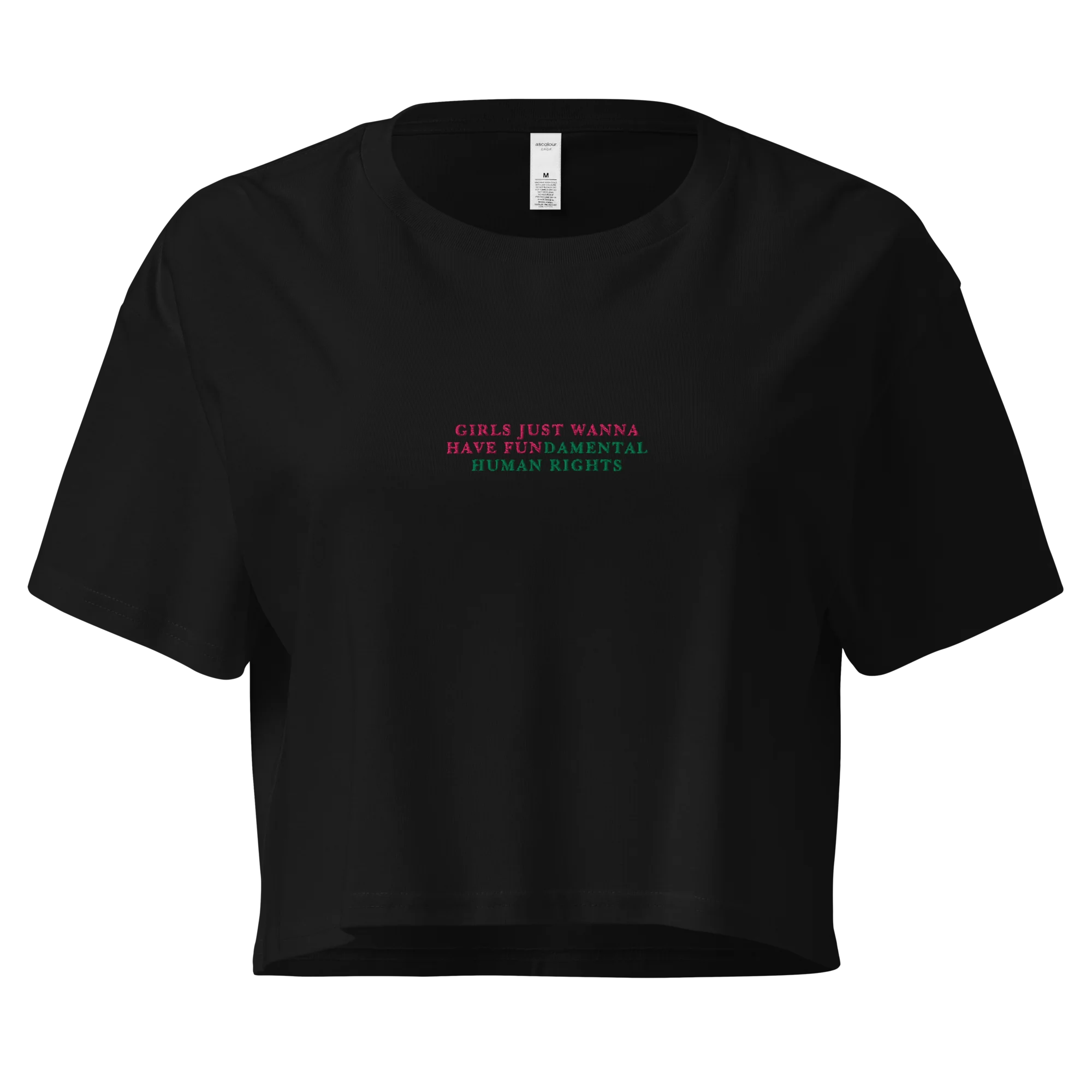 Girls Just Wanna Have Fundamental Human Rights Embroidered Crop Tee