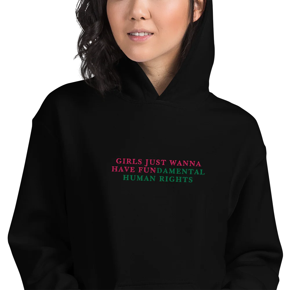 Girls Just Wanna Have Fundamental Human Rights Embroidered Hoodie - Image 9