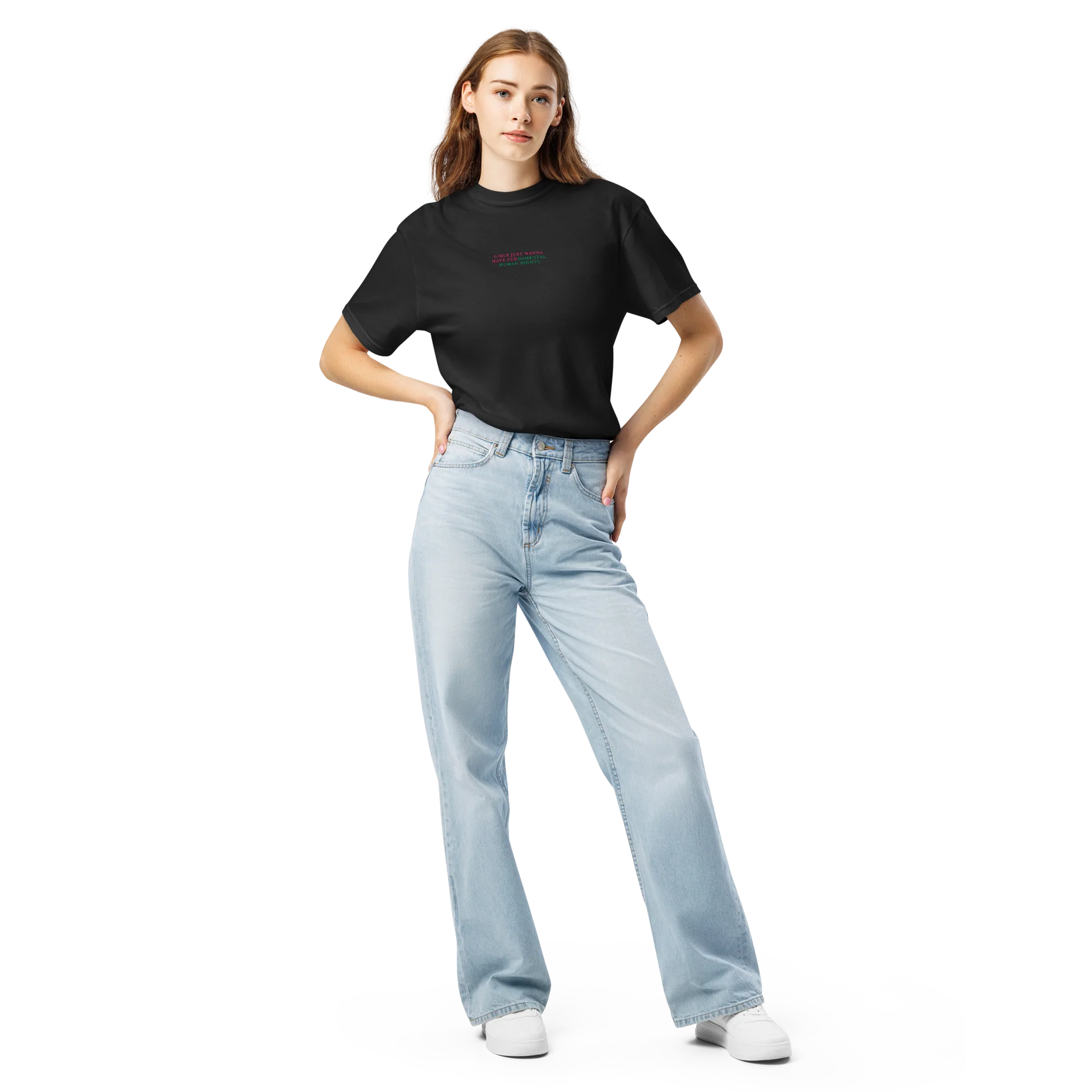 Girls Just Wanna Have Fundamental Human Rights Embroidered Classic T-Shirt - Image 6