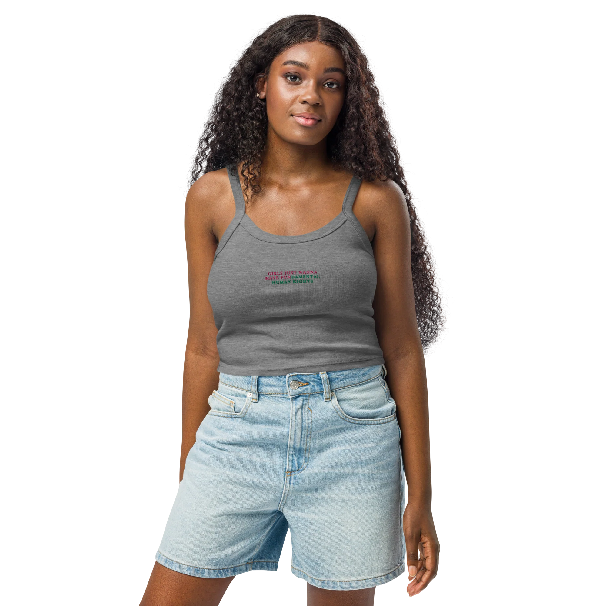 Girls Just Wanna Have Fundamental Human Rights Rib Embroidered Tank Top - Image 5