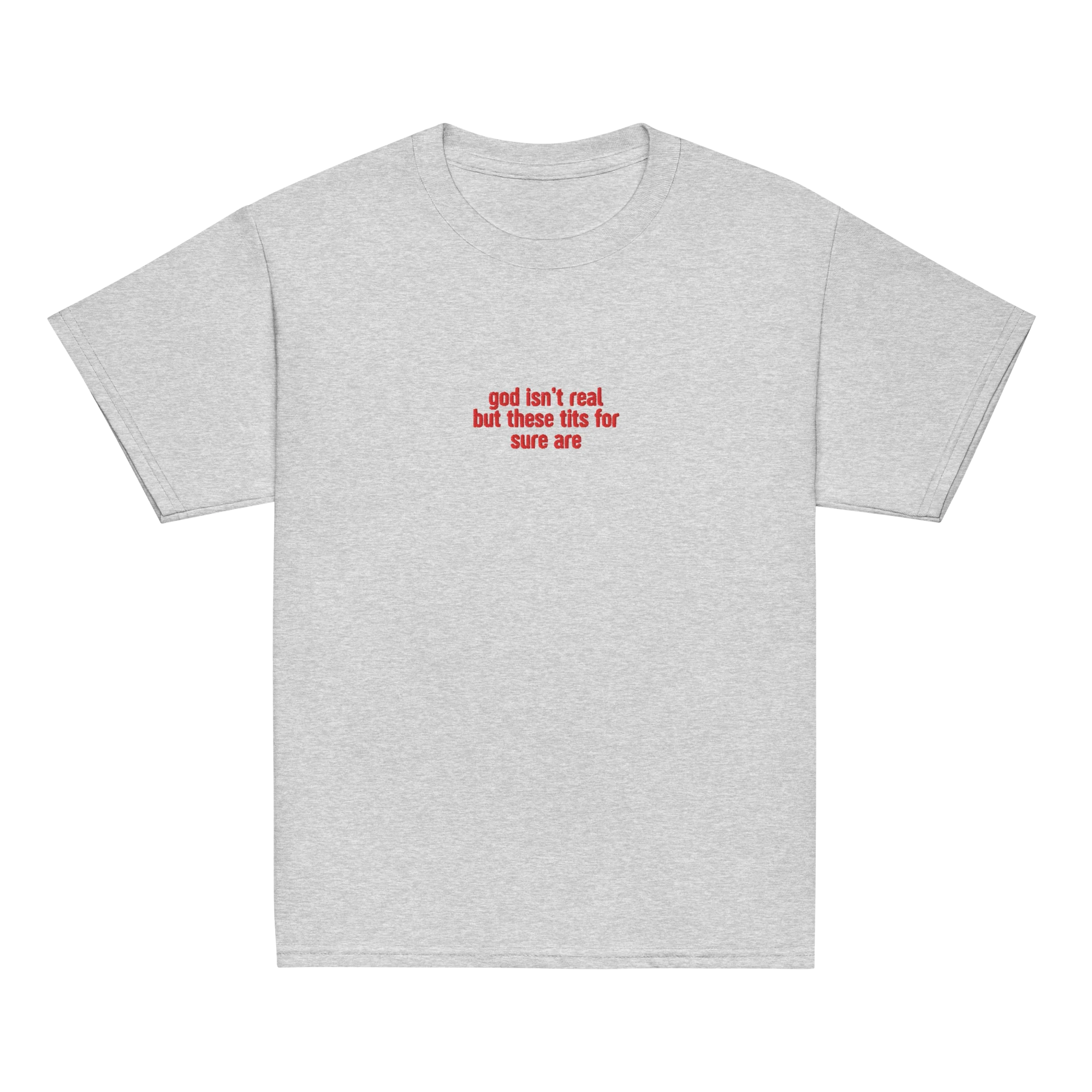 God Isn't Real but These Tits Are Embroidered Baby Tee - Image 5