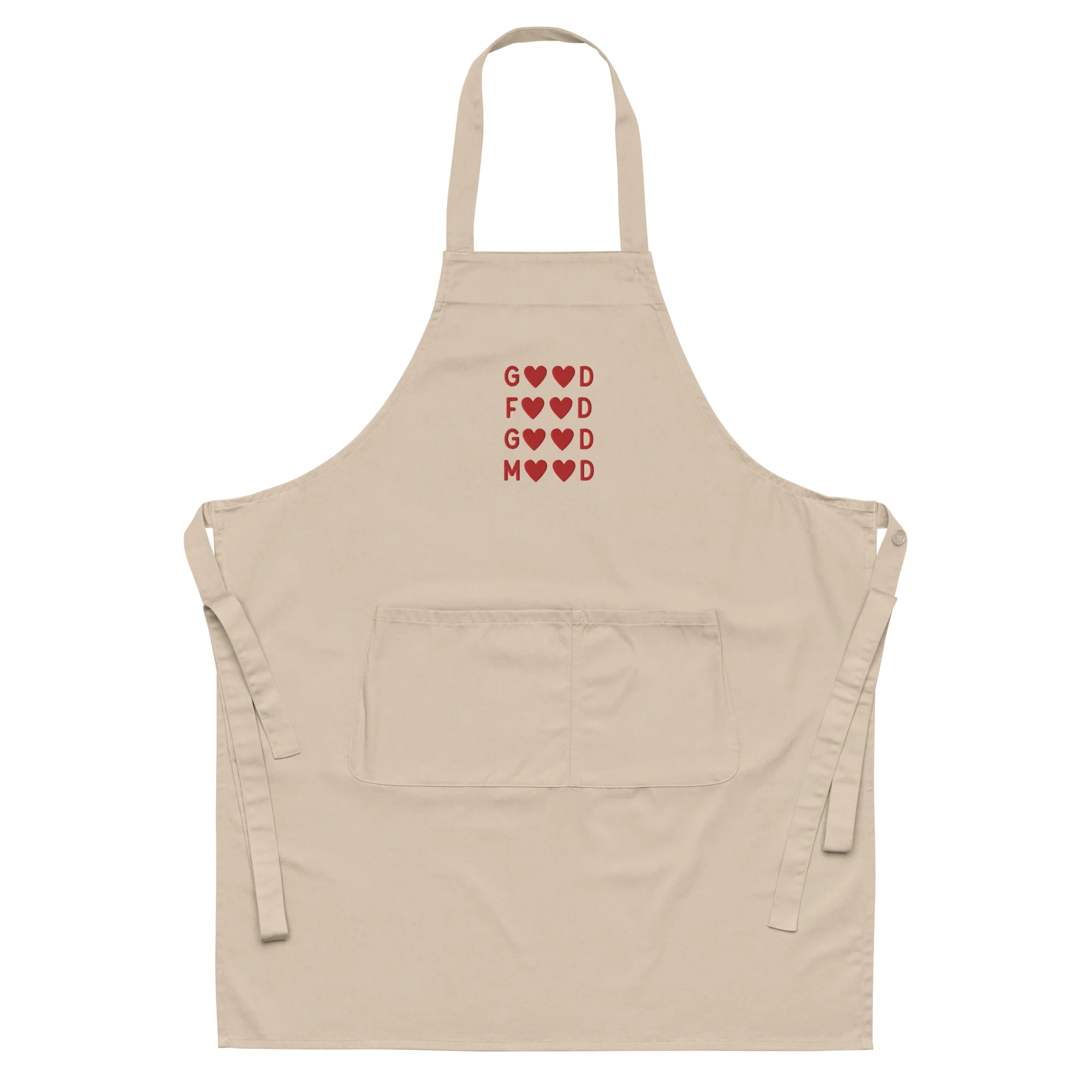 Good Food Good Mood Embroidered Organic Cotton Apron - Image 3