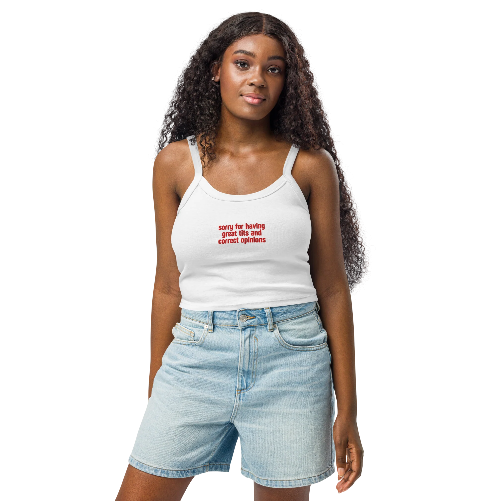 Great Tits Correct Opinions Rib Embroidered Tank Top - Image 6