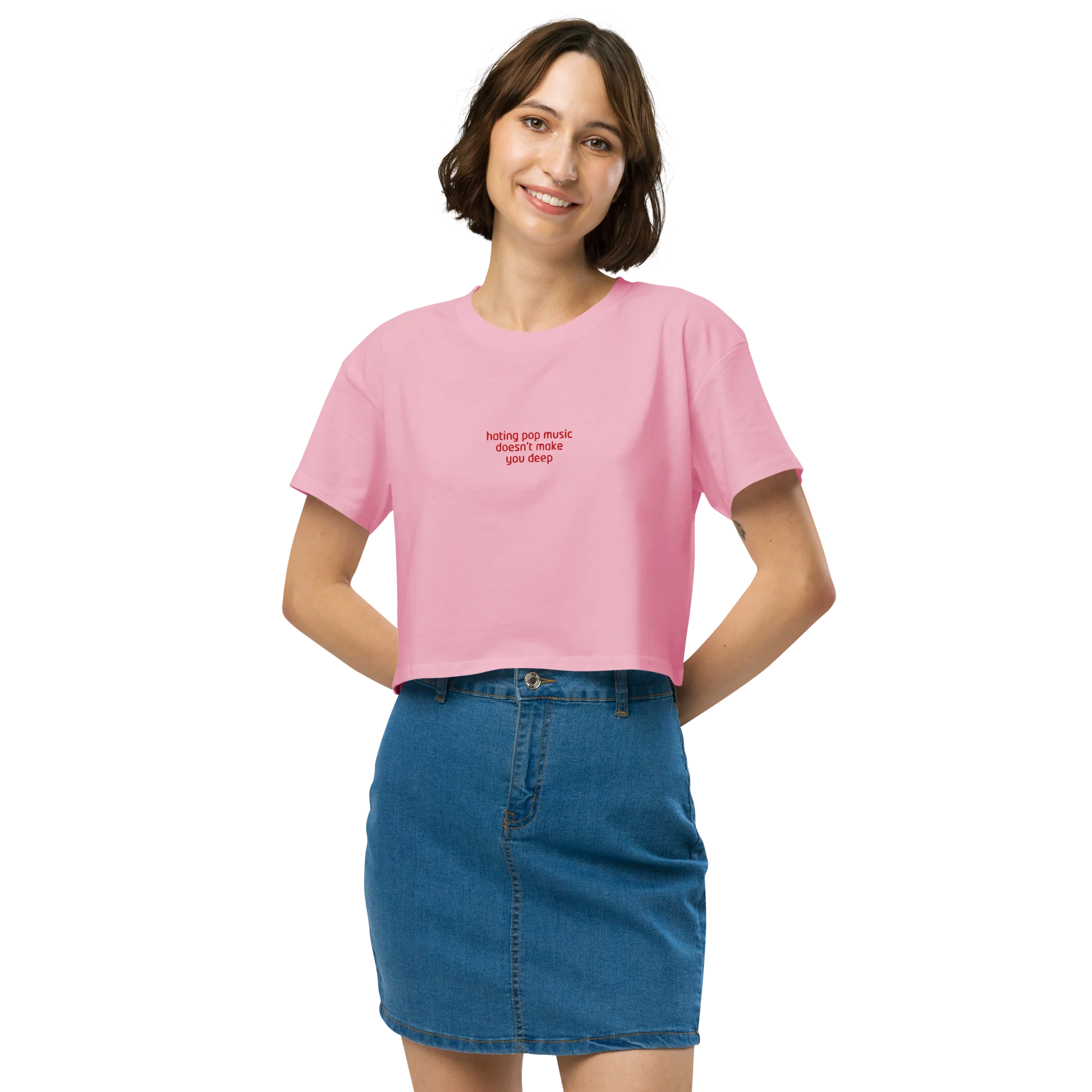 Hating Pop Music Doesn't Make You Deep Embroidered Crop Tee - Image 6