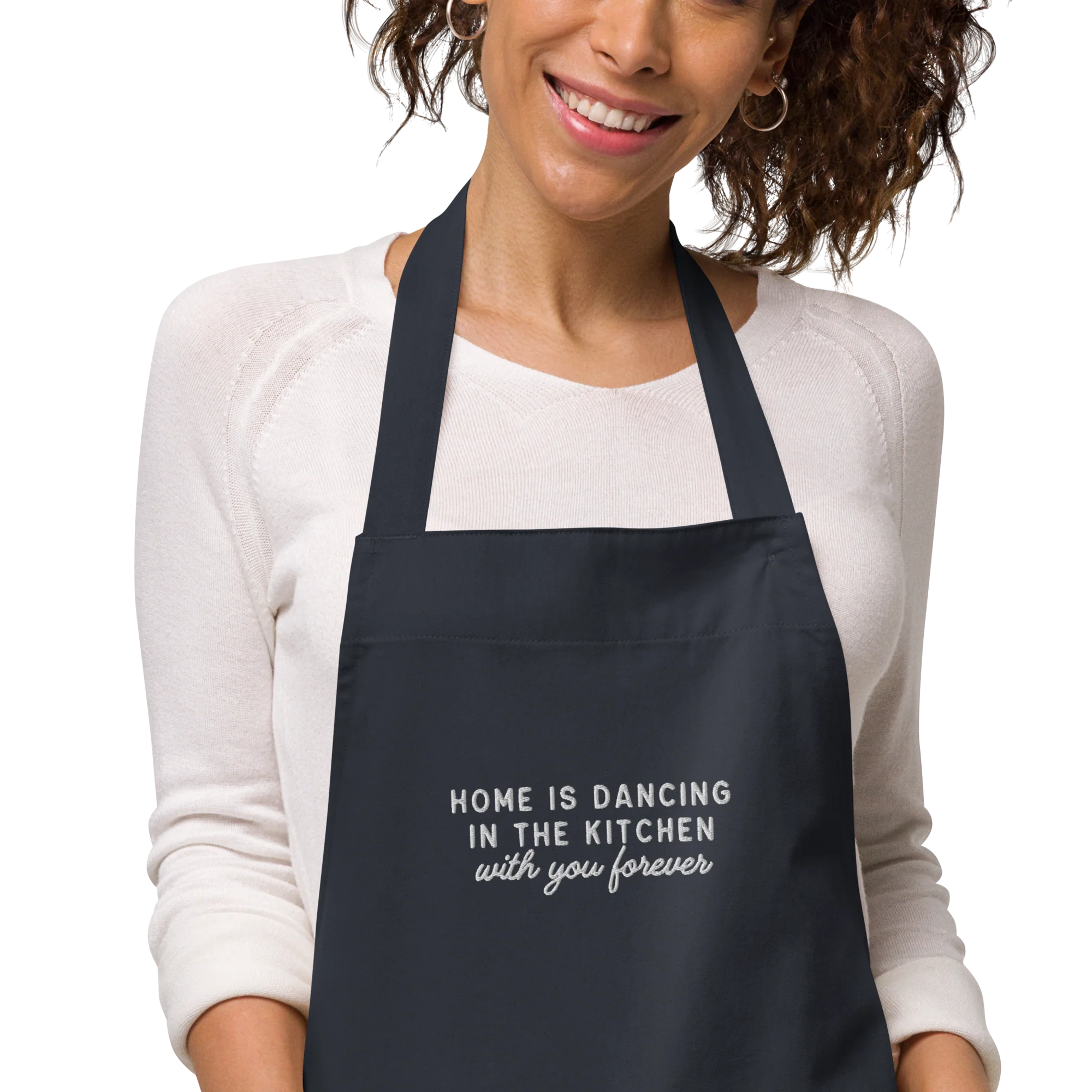 Home Is Dancing In The Kitchen With You Embroidered Organic Cotton Apron - Image 6