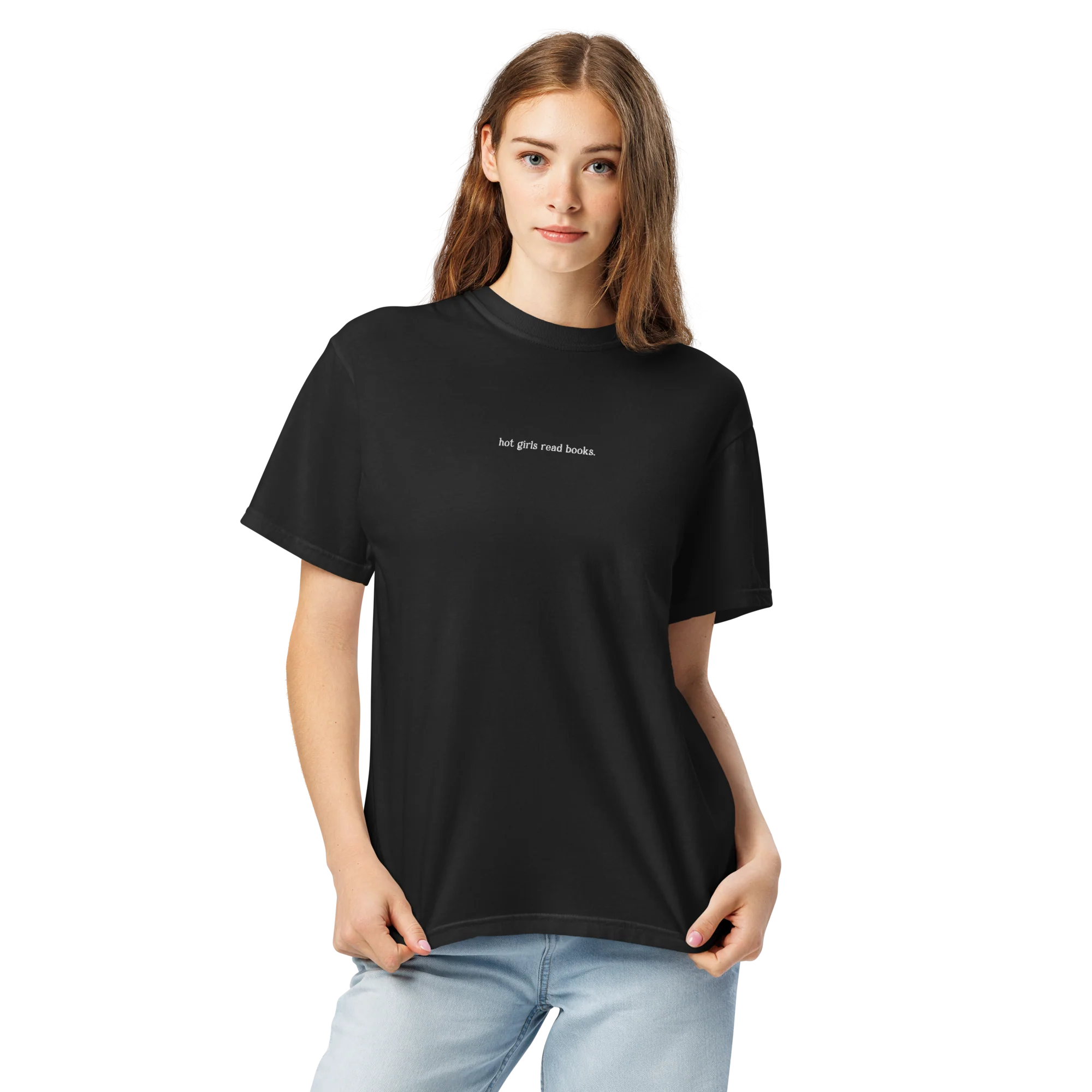 Hot Girls Read Books Embroidered Classic T-Shirt - Image 6
