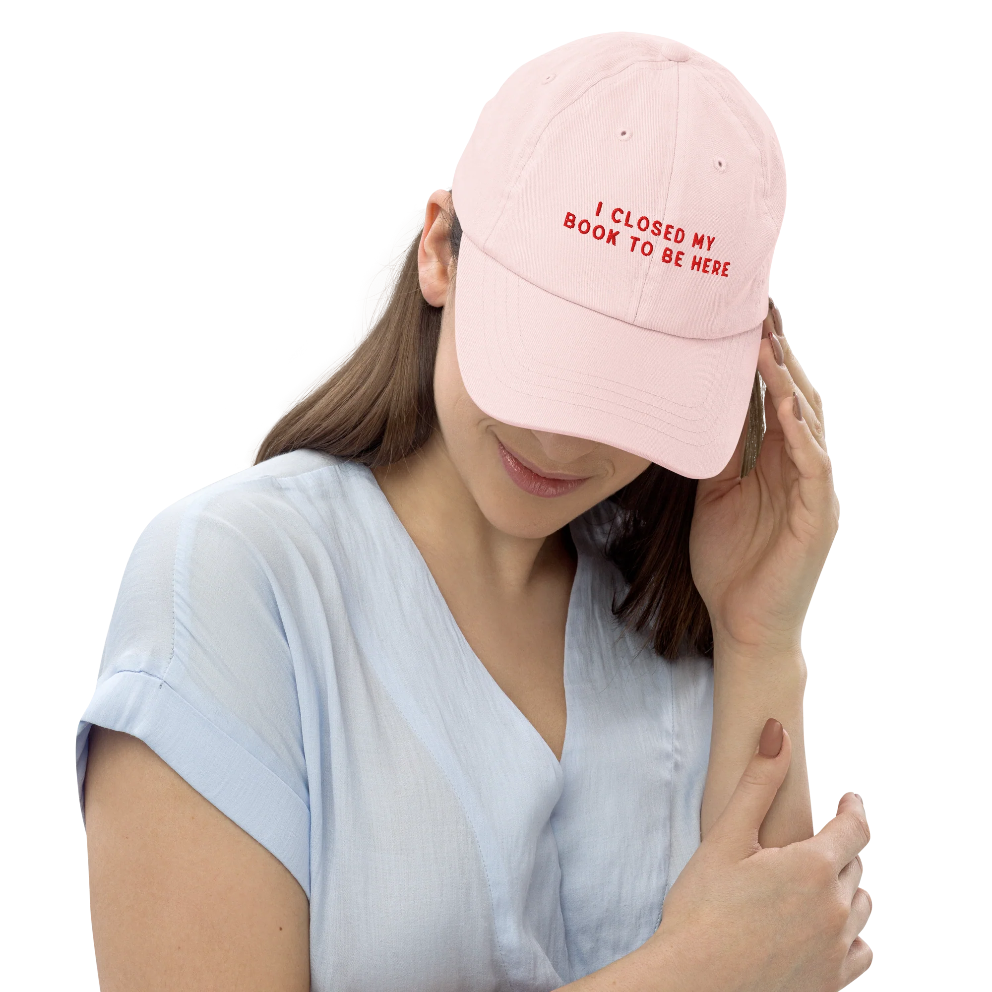 I Closed My Book To Be Here Embroidered Pastel Baseball Cap - Image 9