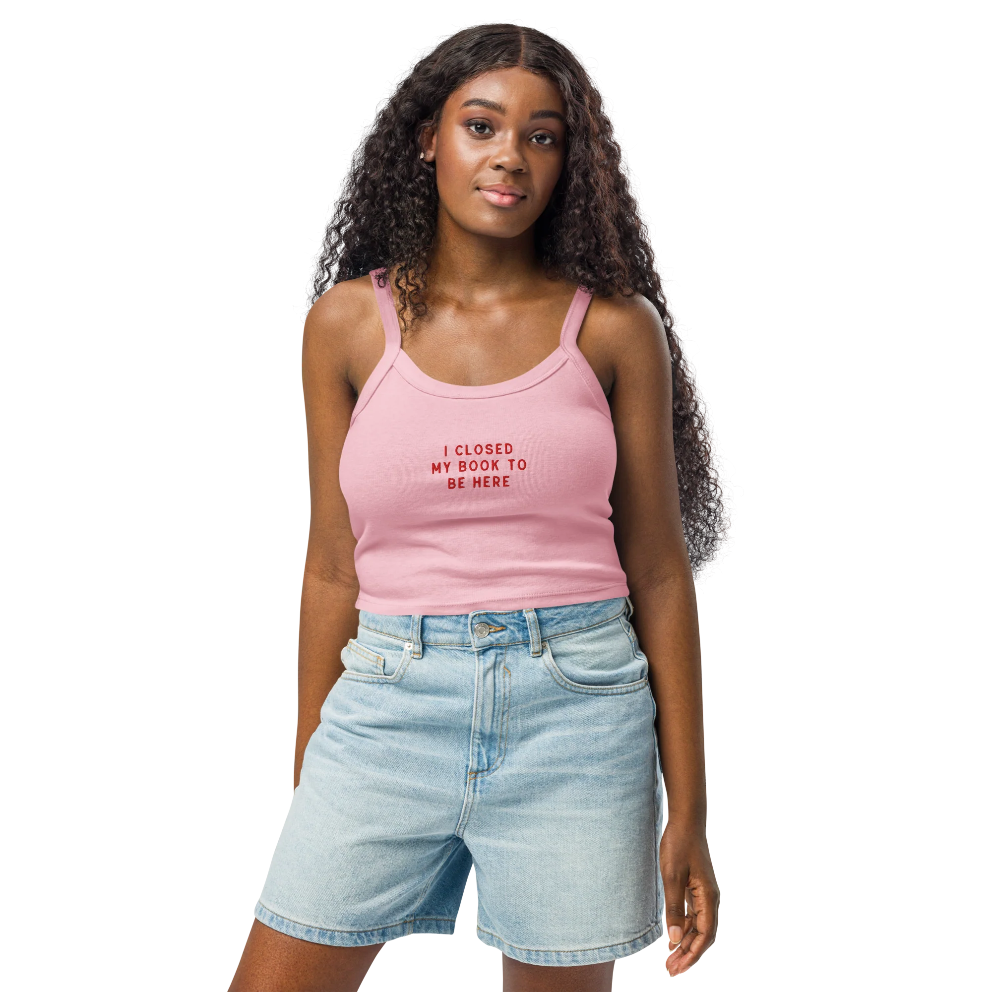 I Closed My Book To Be Here Rib Embroidered Tank Top - Image 2