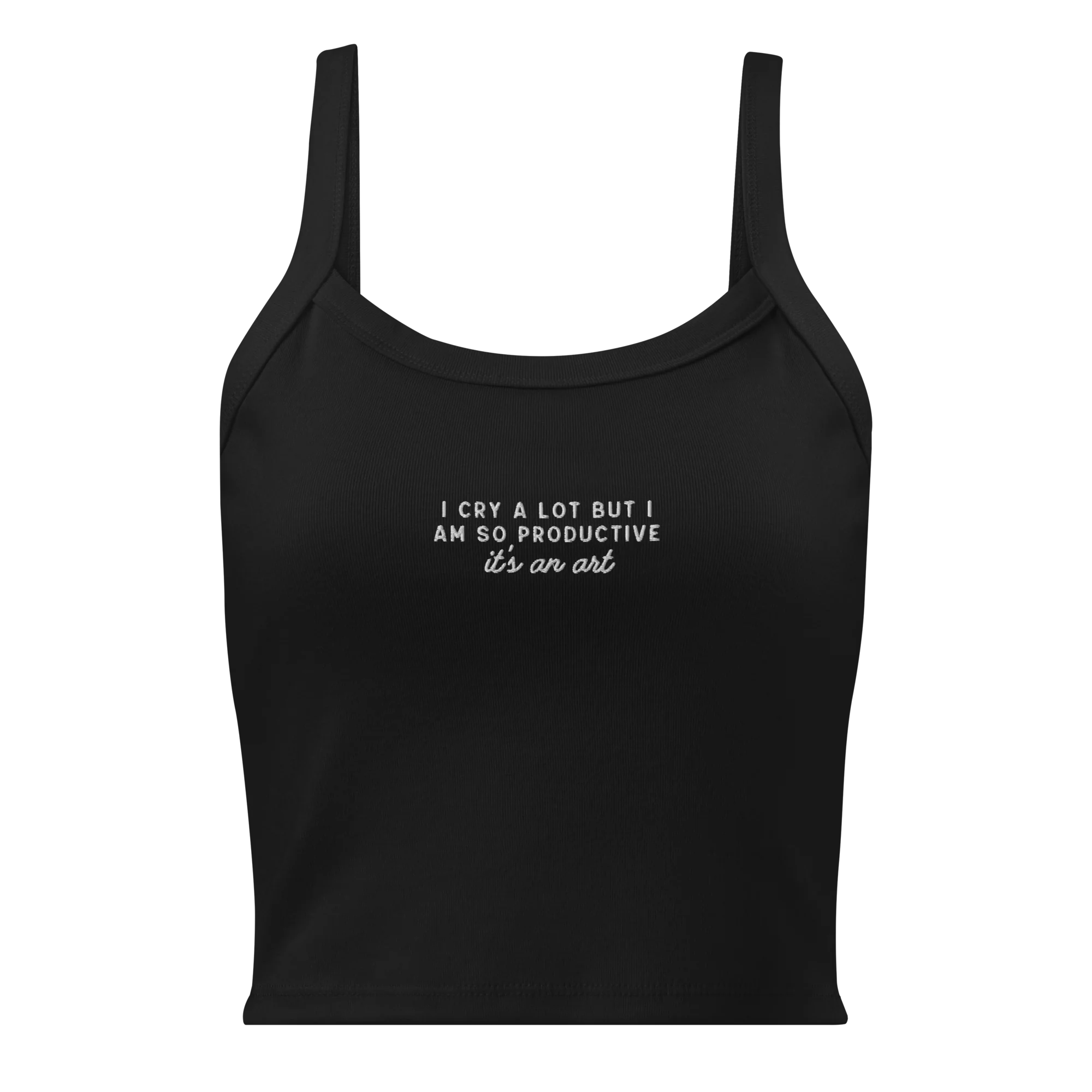 I Cry a Lot But I Am So Productive Rib Embroidered Tank Top - Image 5